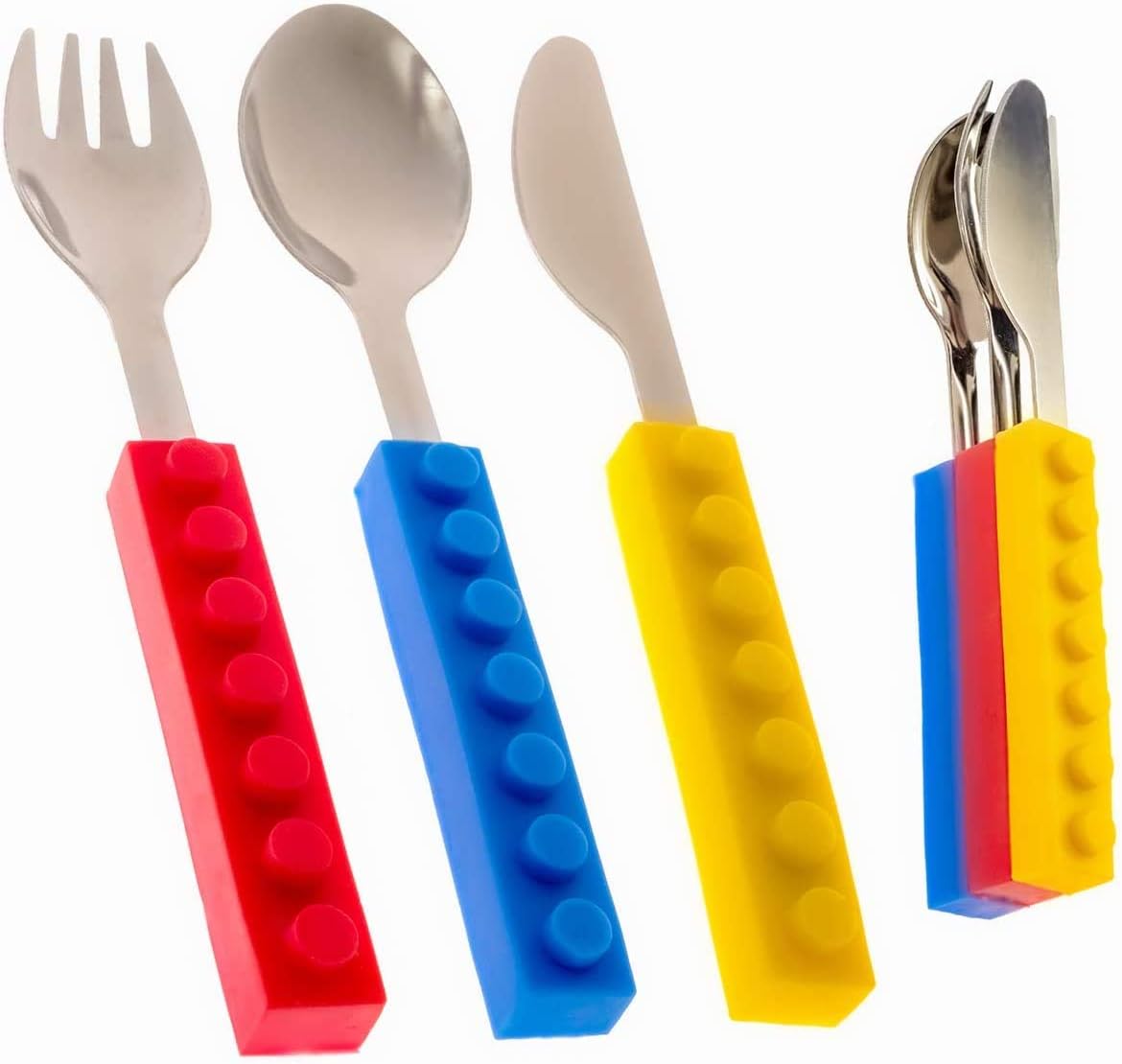 Toddler Cutlery Set with Interlocking Blocks - 3 Pieces BPA Free