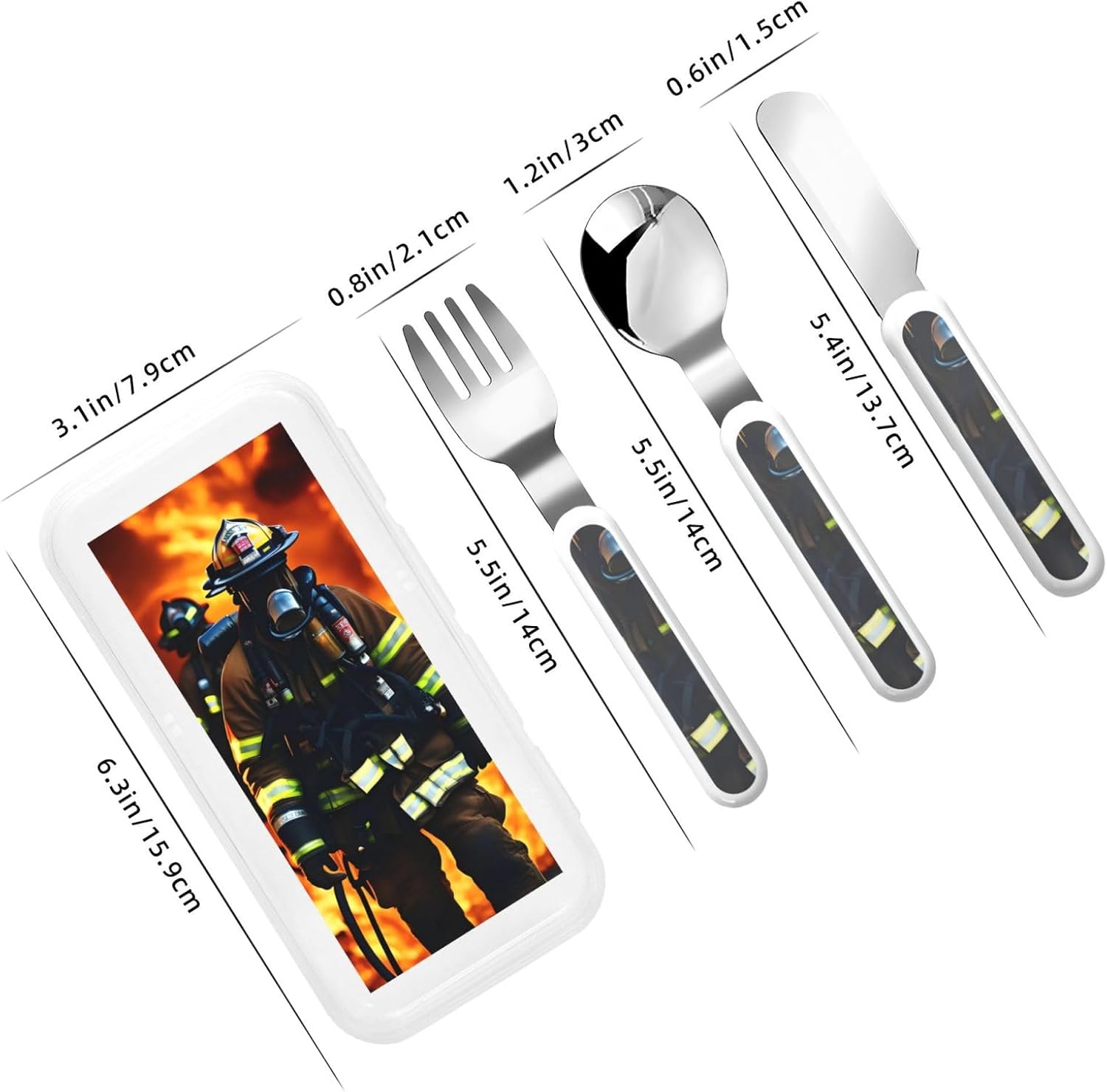 Firefighter Flame Print Cutlery Set with Travel Case