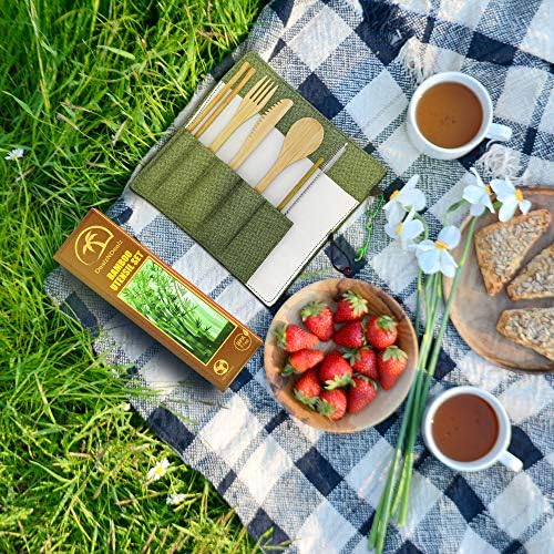 9-Piece Bamboo Utensil Set - Reusable Cutlery Travel Set