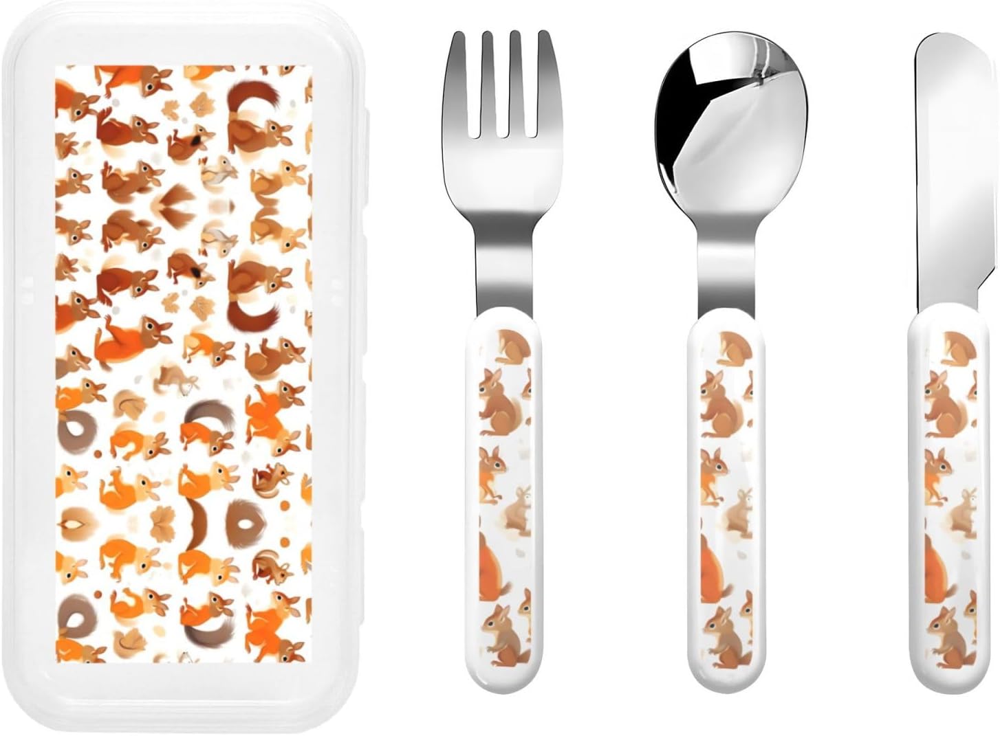 Cute Squirrels Print Stainless Steel Utensils Set with Travel Case