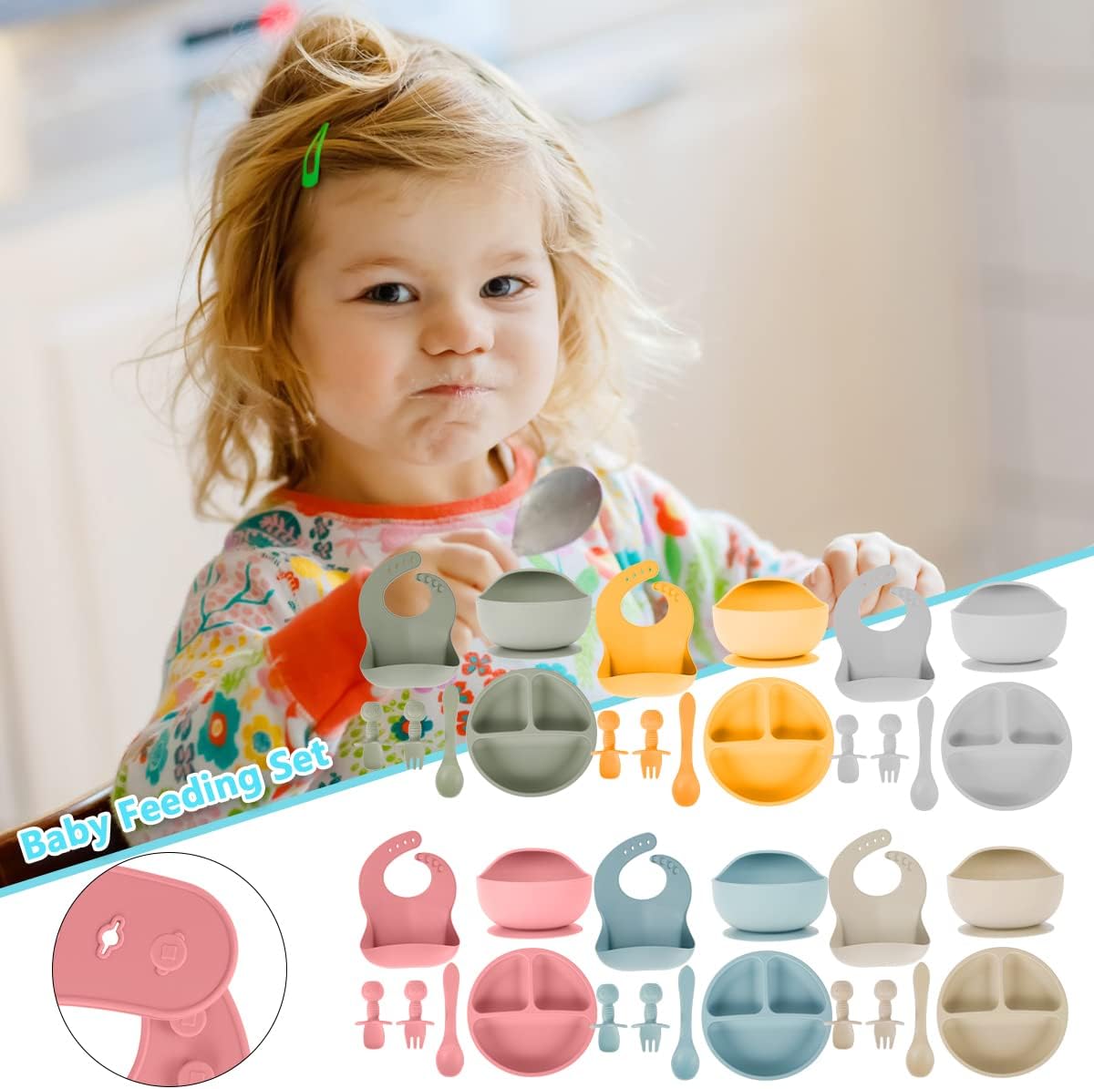 Set of 6 Silicone Baby Feeding Set Wine Red