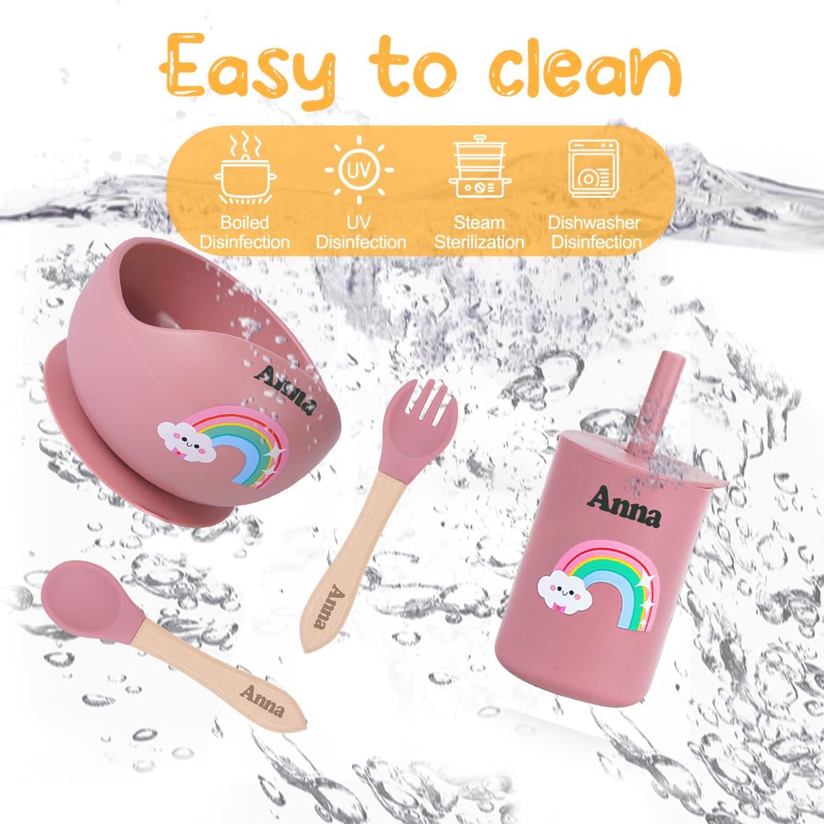TYRYHU Personalized Silicone Baby Feeding Set with Name