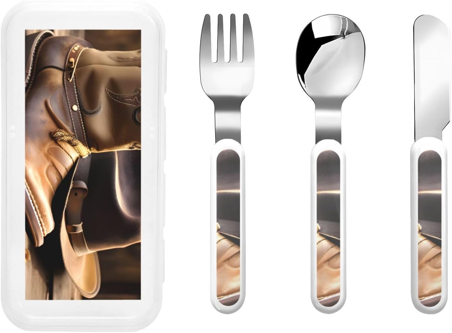 Cowboy Hat and Boots Print Cutlery Set with Travel Case