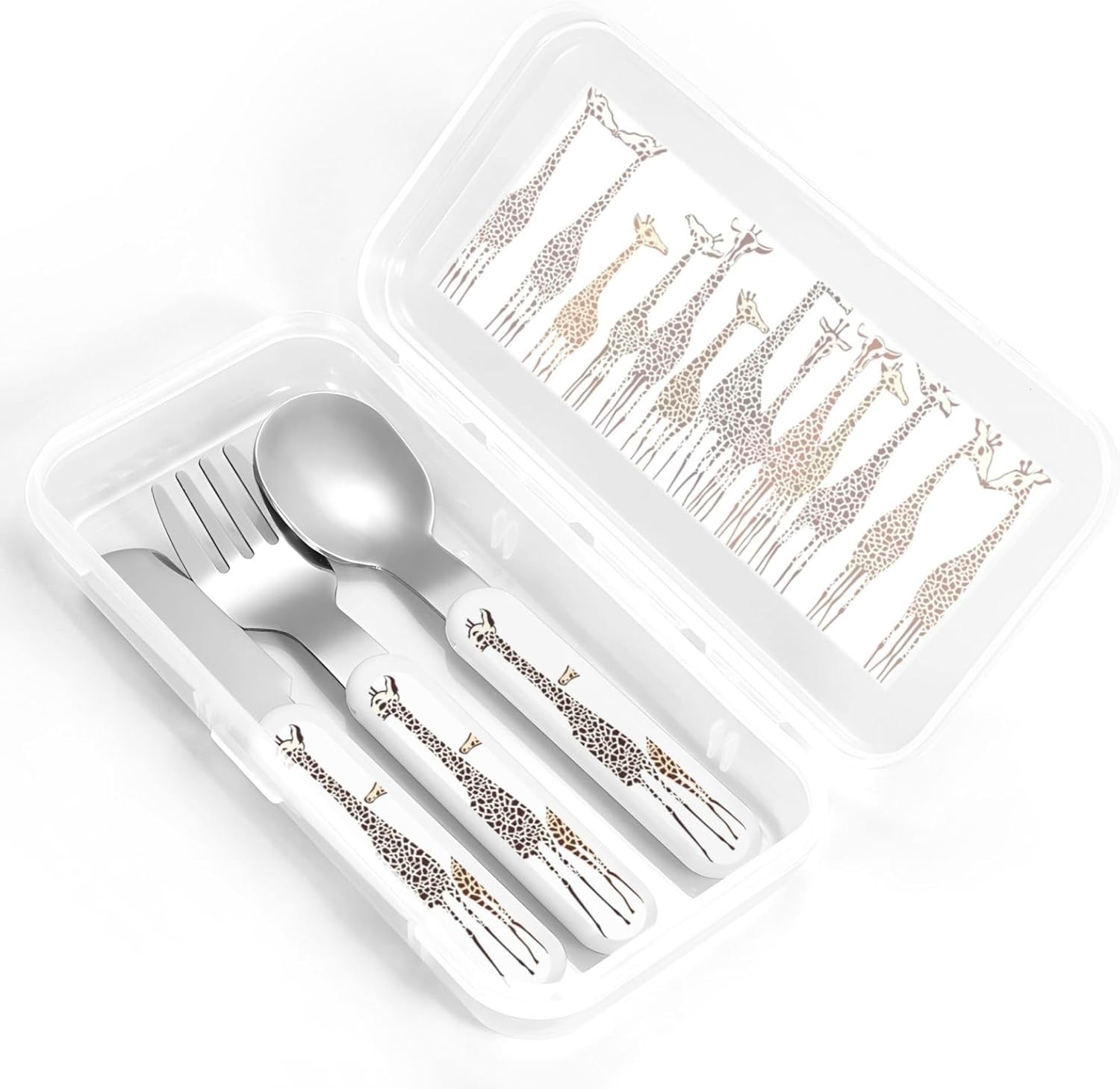 Cute Giraffes Cartoon Print Flatware Set with Travel Case