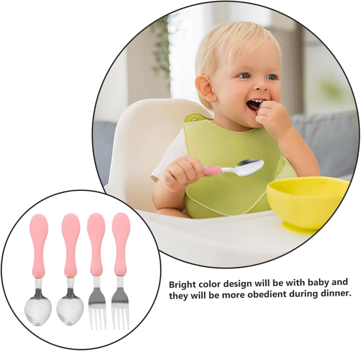 DECHOUS 4pcs Pink Cartoon Fork Spoon Set