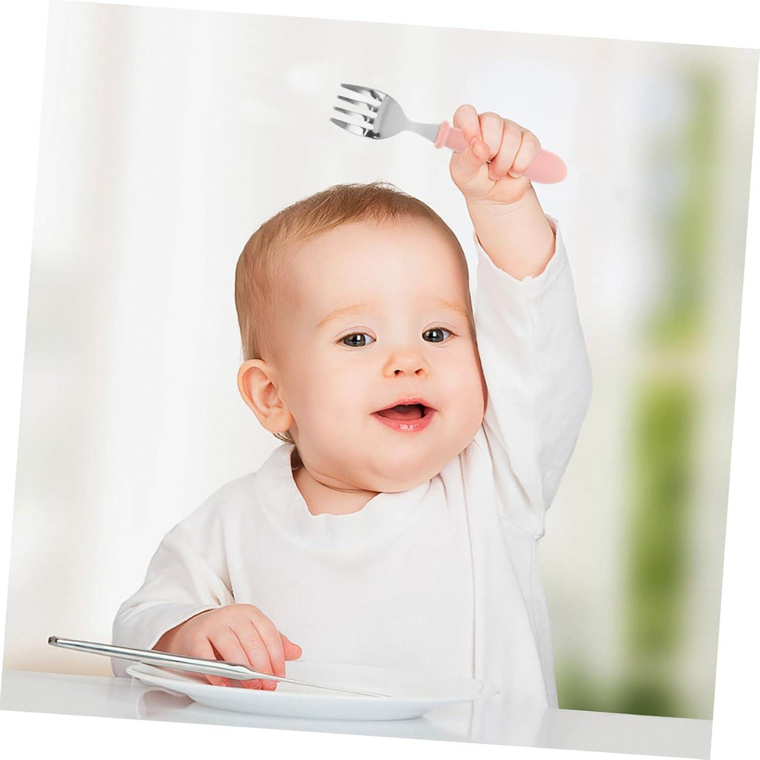 Unomor Kids Flatware Set Plastic Handle Stainless Steel Utensils Spoons Forks