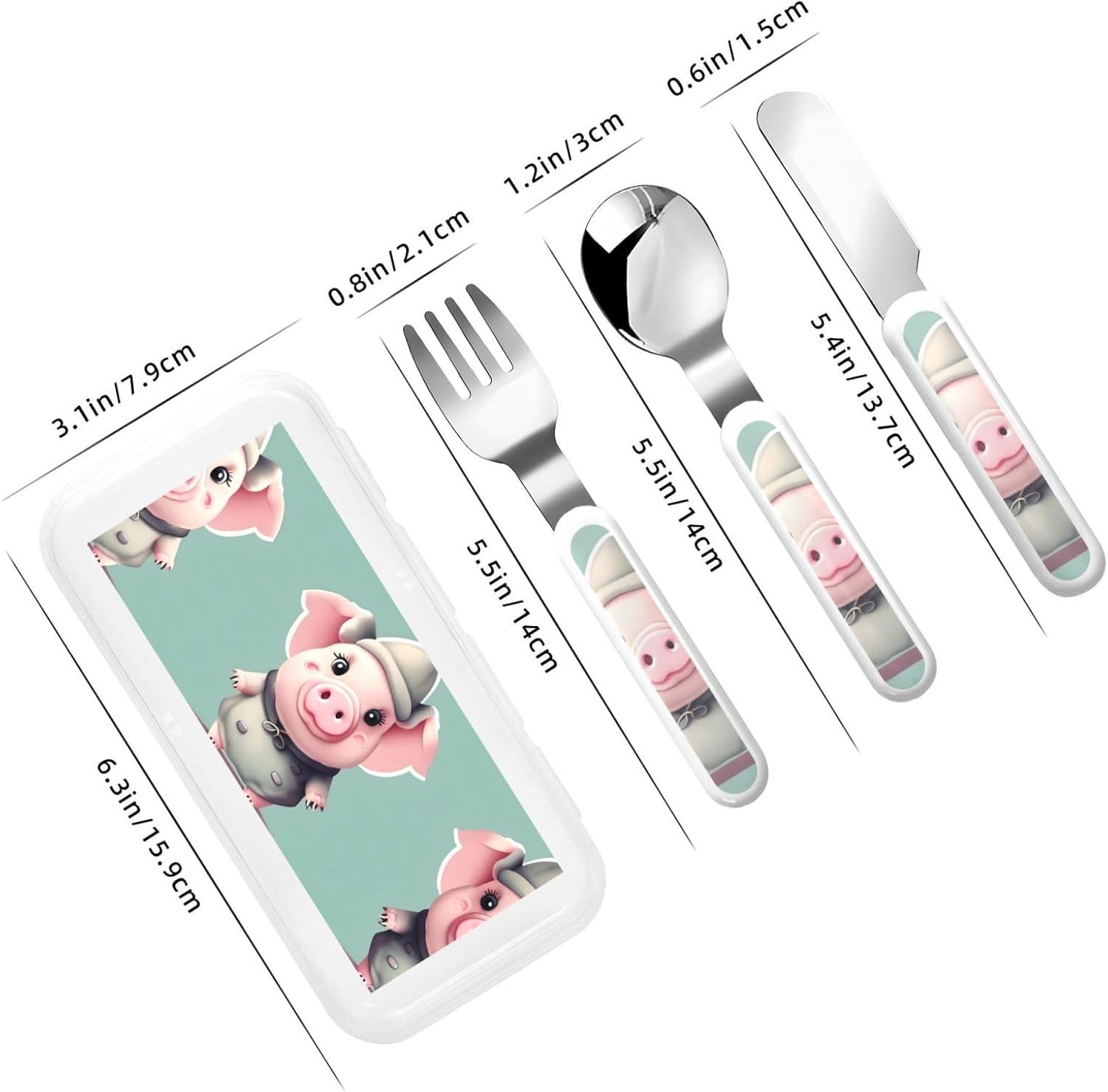 Cute Pig Print Stainless Steel Flatware Set with Travel Case 1