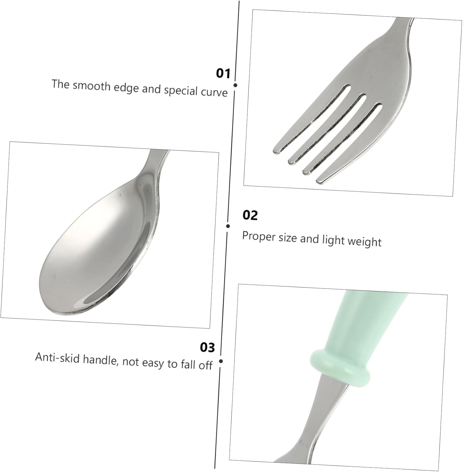6Pcs Stainless Steel Flatware Set for Baby and Infant Feeding