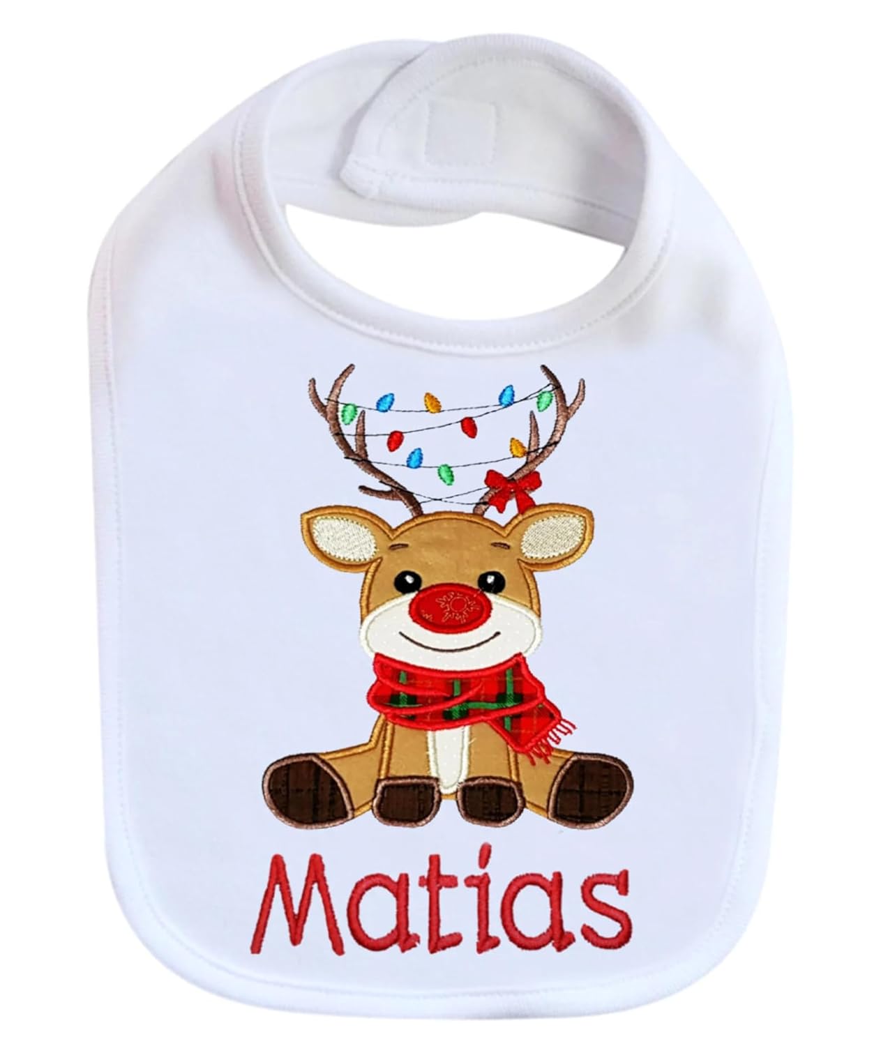 Handmade Christmas Reindeer Baby Bib with Custom Name