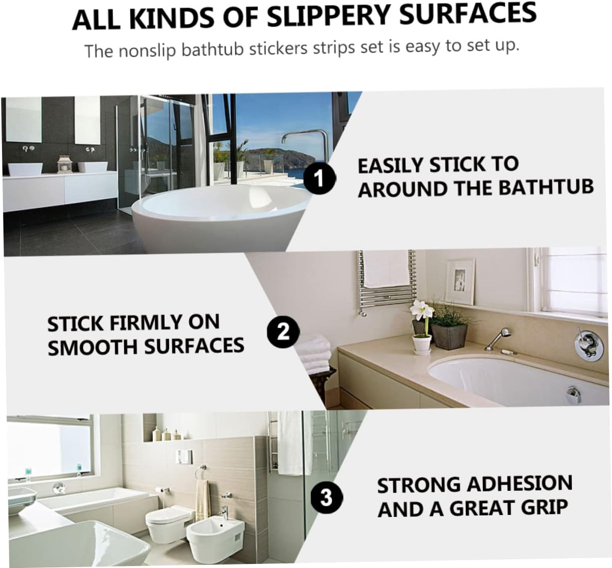 Healifty 3 Sets Non-Slip Bath Stickers for Safety