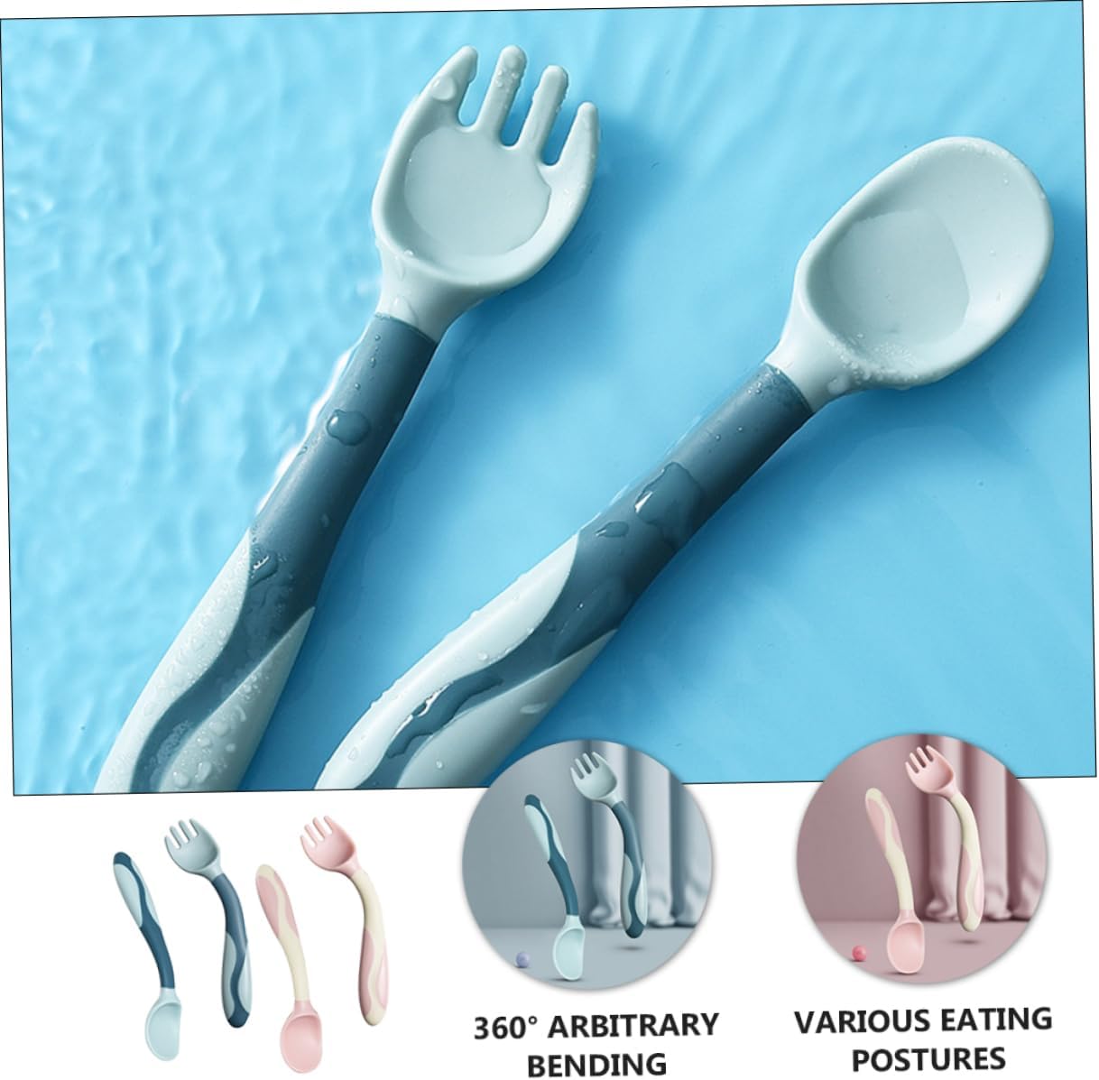 SECFOU 2 Sets Soft Spoons and Forks for Self Feeding