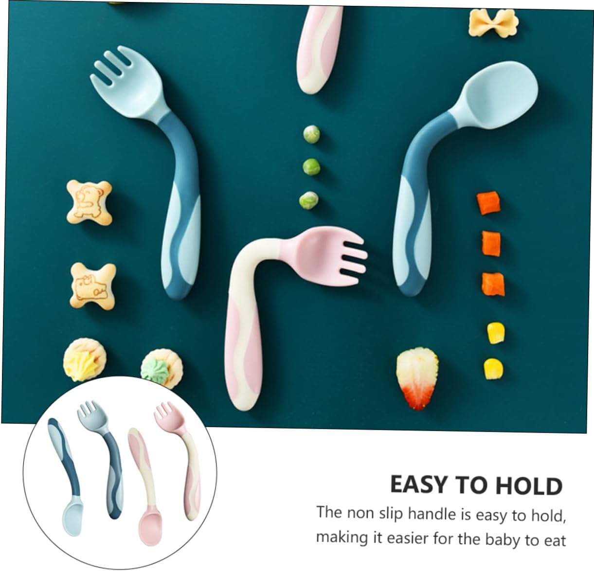 SECFOU 2 Sets Soft Spoons and Forks for Self Feeding
