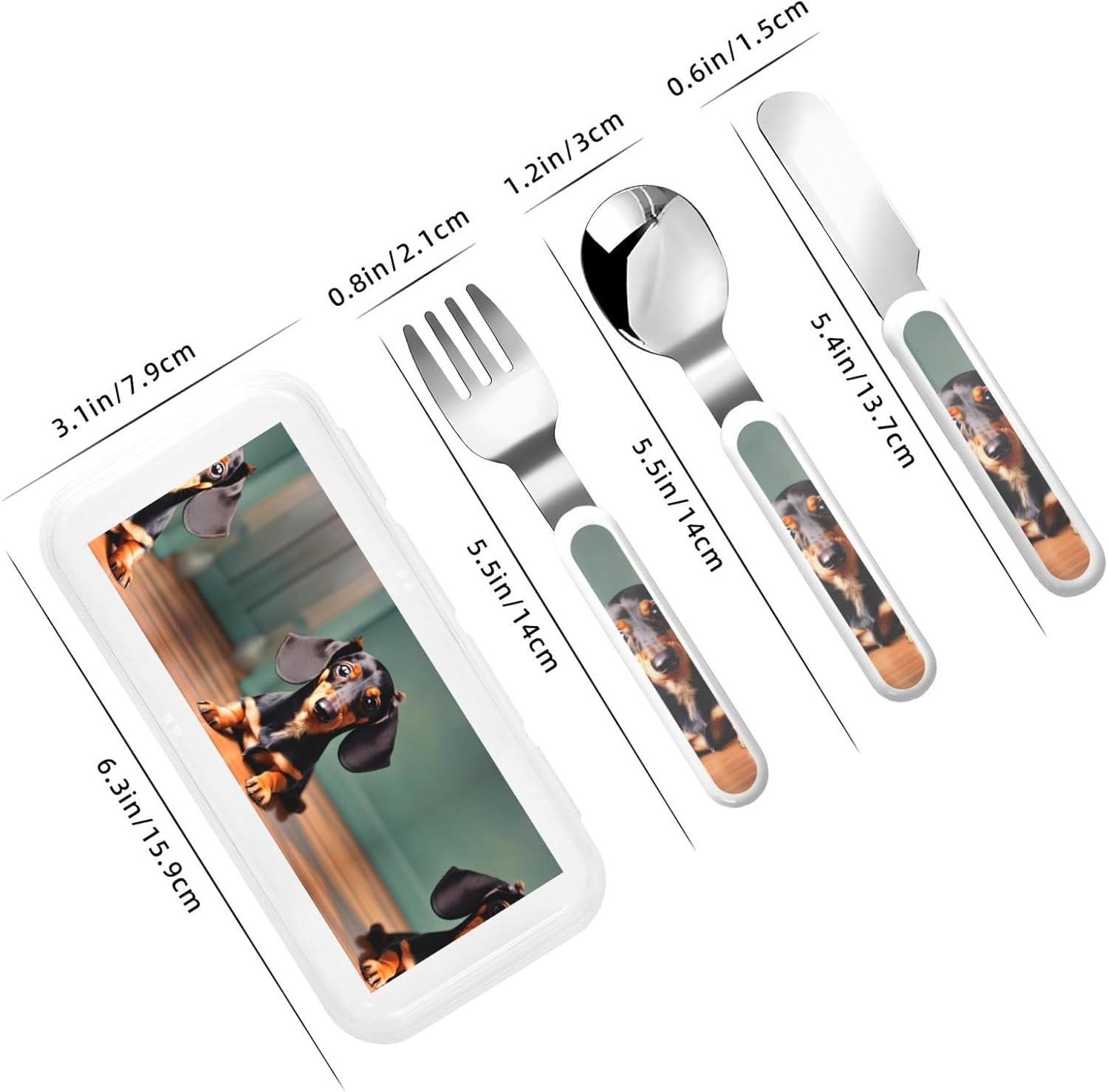Cute Dachshund Duggee Print Flatware Set with Travel Case