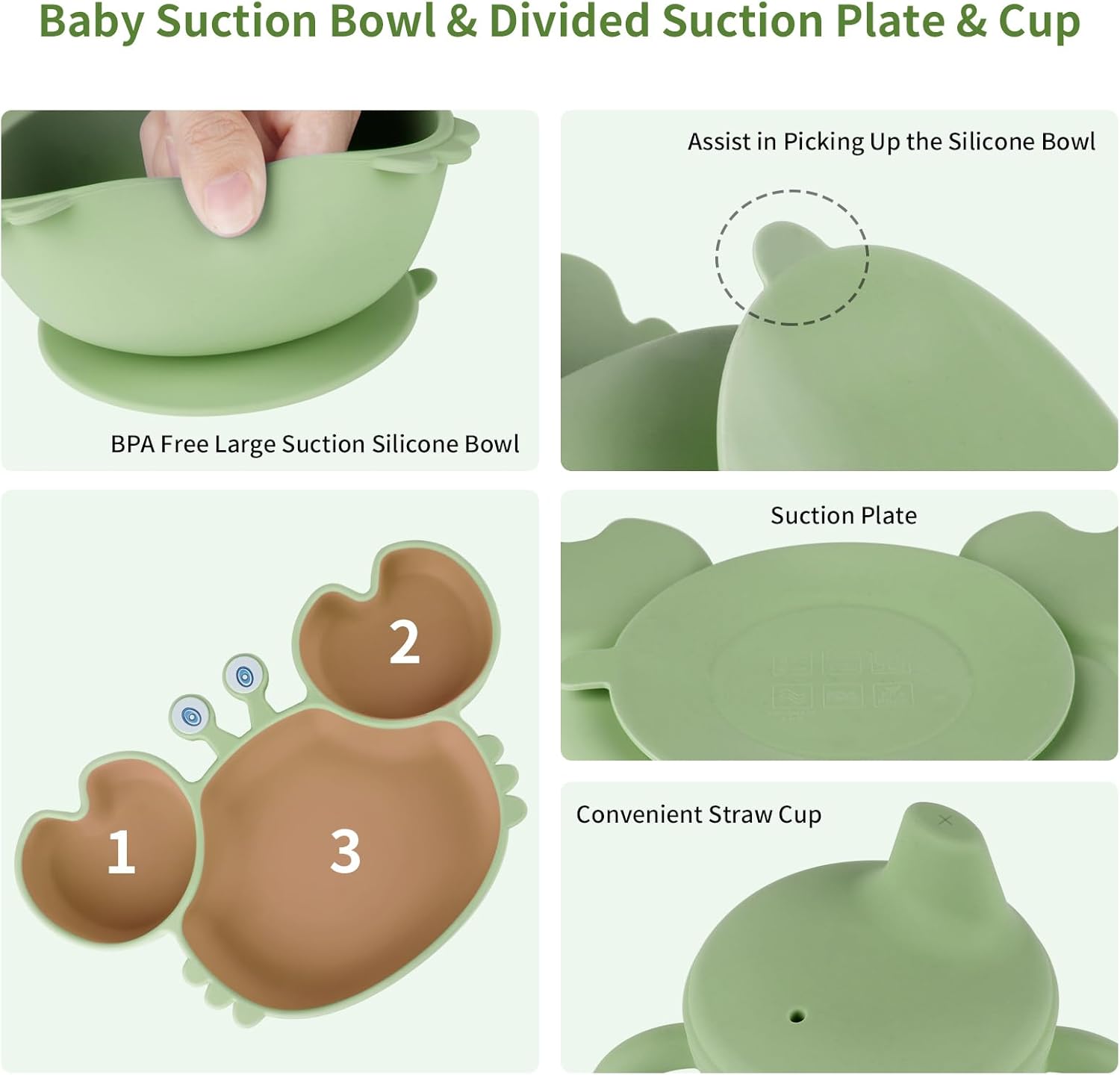 Adorylla Silicone Baby Feeding Set 8PCS Green