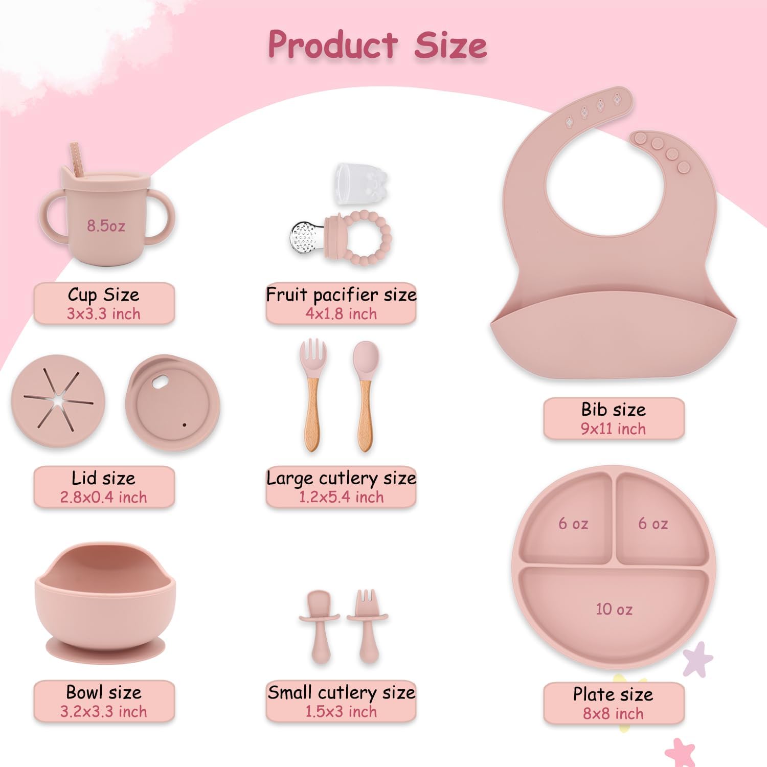 13PCS Baby Silicone Feeding Set with Suction Plate and Bib