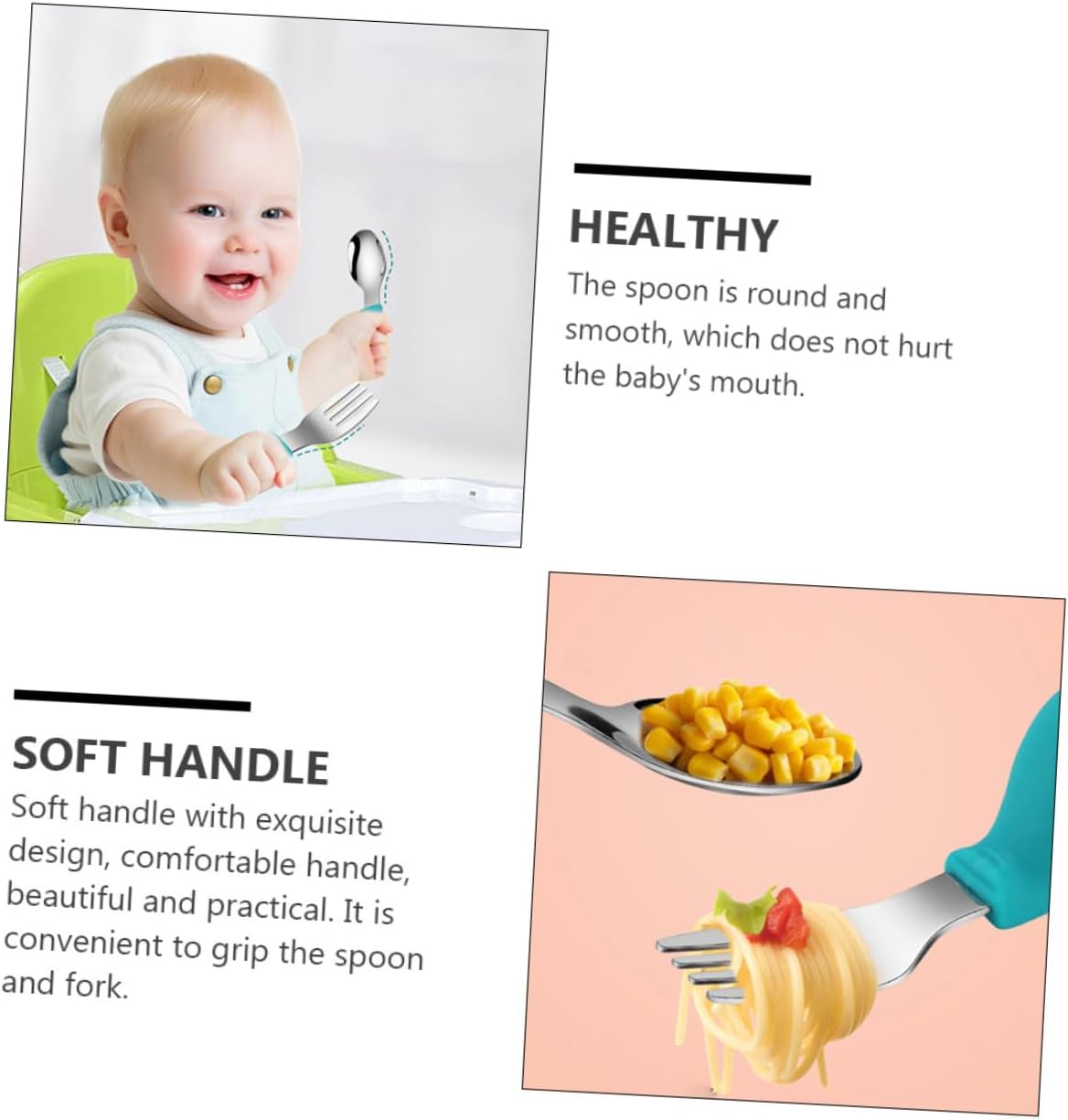 VOSAREA Training Fork and Spoon Set 2pcs for Babies