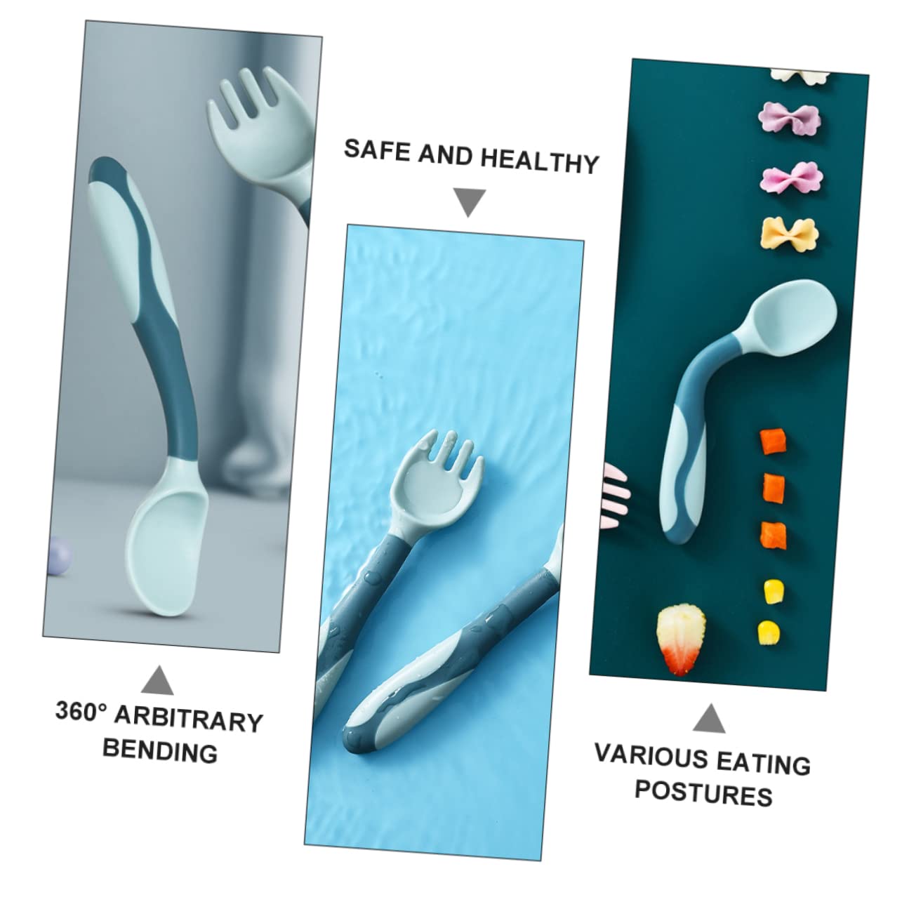 IWOWHERO 2 Sets Soft Spoon and Fork Training Utensils 1