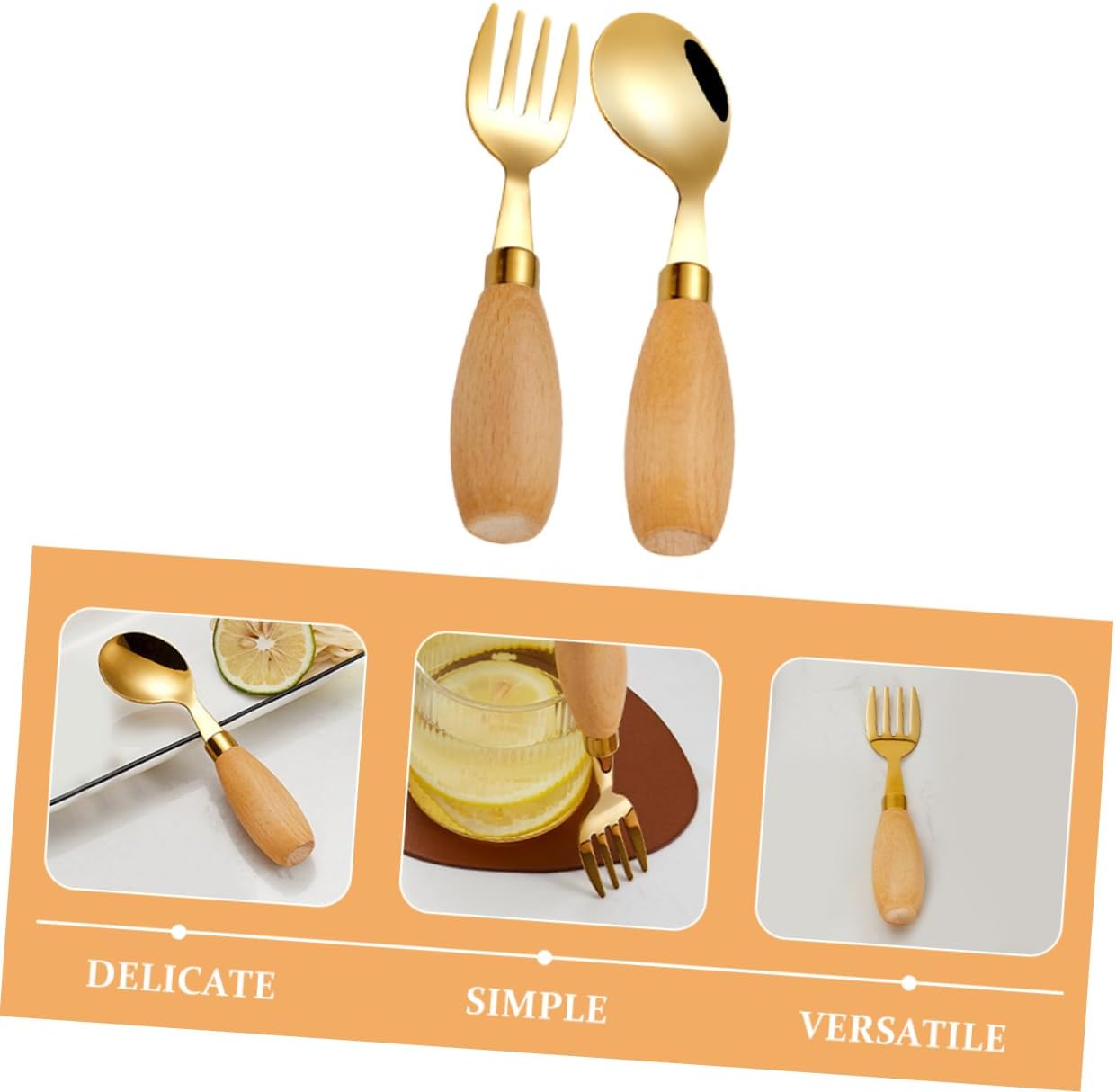 Luxshiny 4-Piece Curved Spoon Fork Set for Babies
