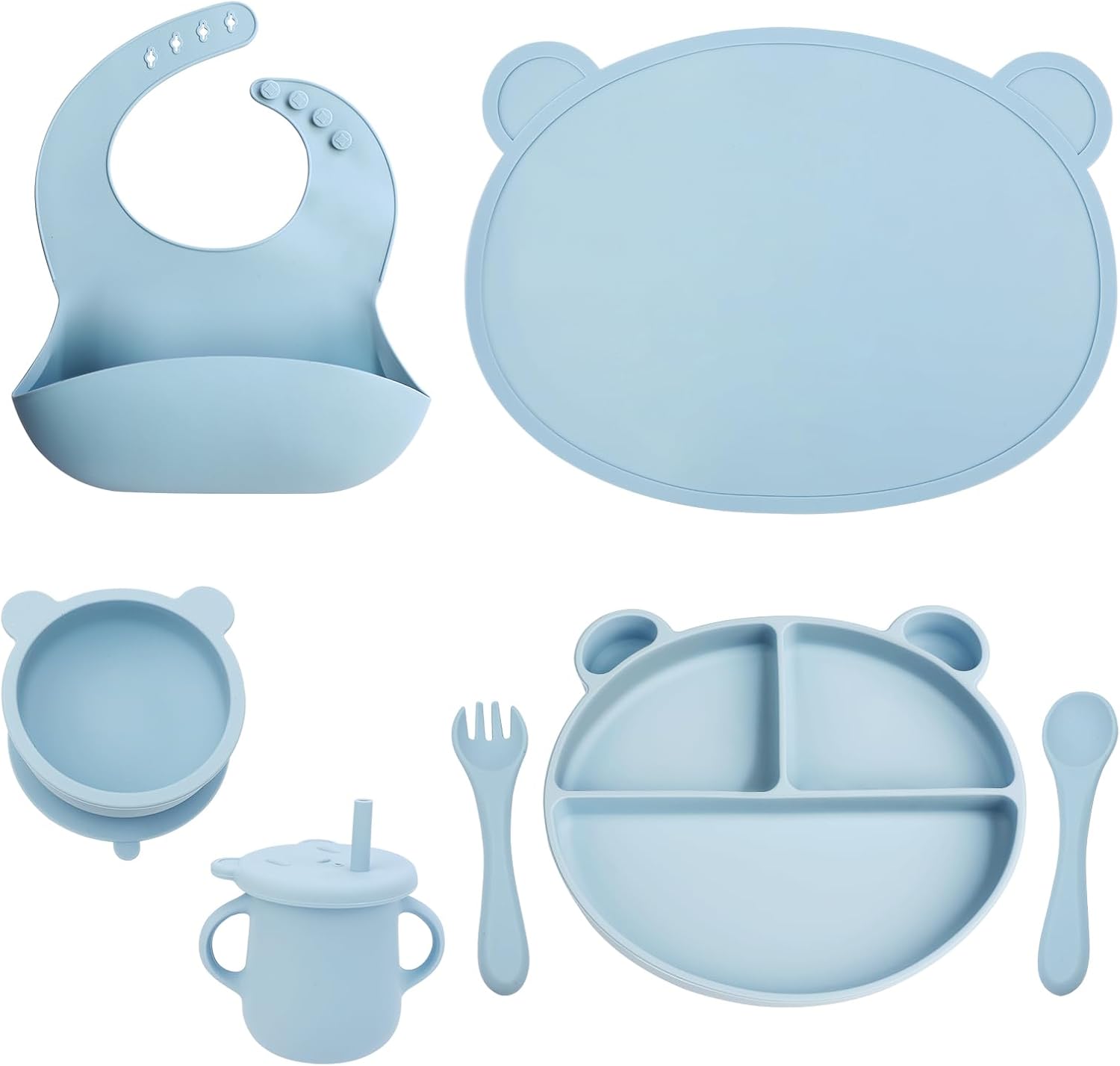 OPIUTA Silicone Baby Led Weaning Set - 7 Piece Blue