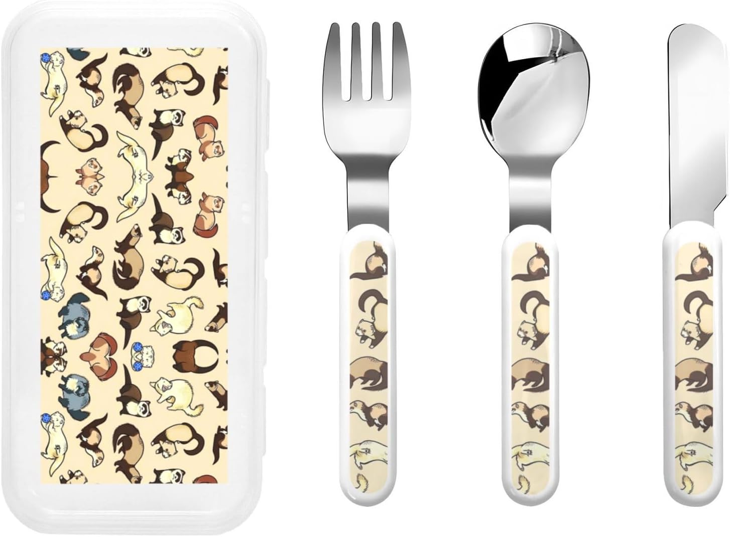 Hairy Ferret Print Stainless Steel Utensils Set with Travel Case