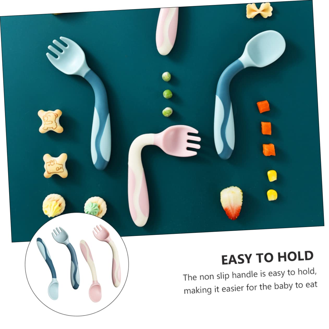 HAPINARY 2 Sets Flexible Spoon and Fork for Baby Feeding 1