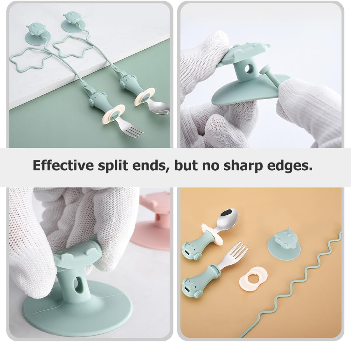 GRIRIW Training Spoon Fork Set with Anti Drop Chain Suction Design