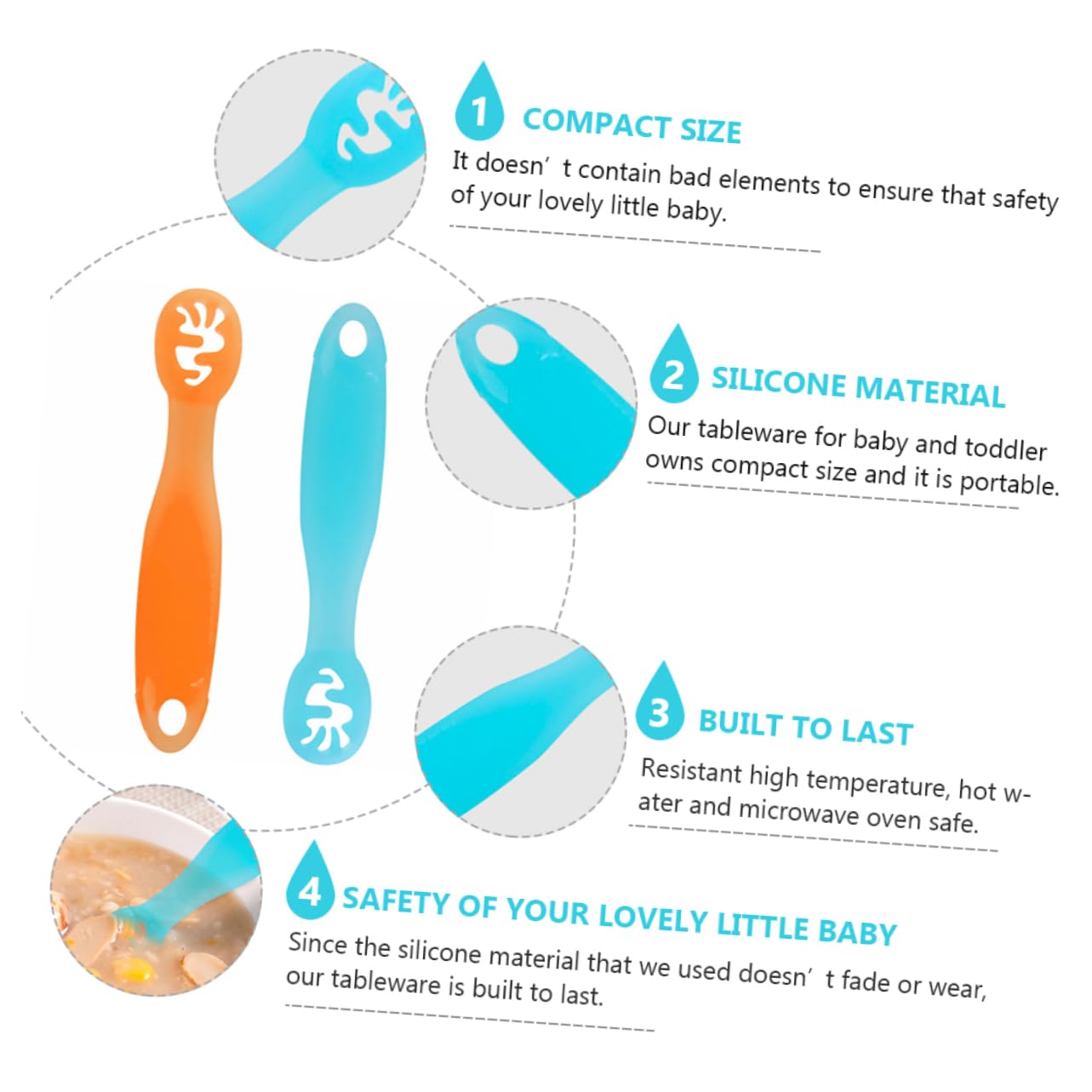 Toyvian 2PCS Safe Silicone Spoons for Babies and Travel