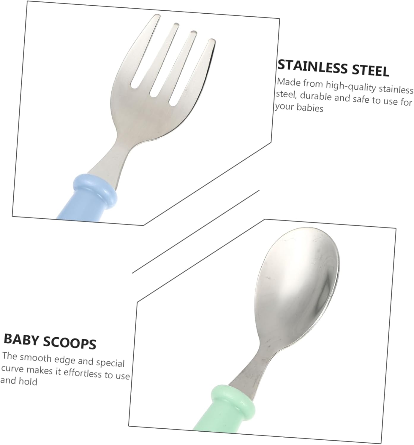 6Pcs Stainless Steel Flatware Set for Baby and Infant Feeding