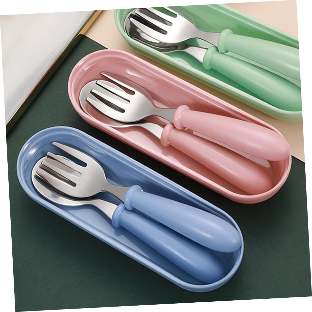 VICASKY 2 Sets Stainless Steel Fork Spoon for Kids 1
