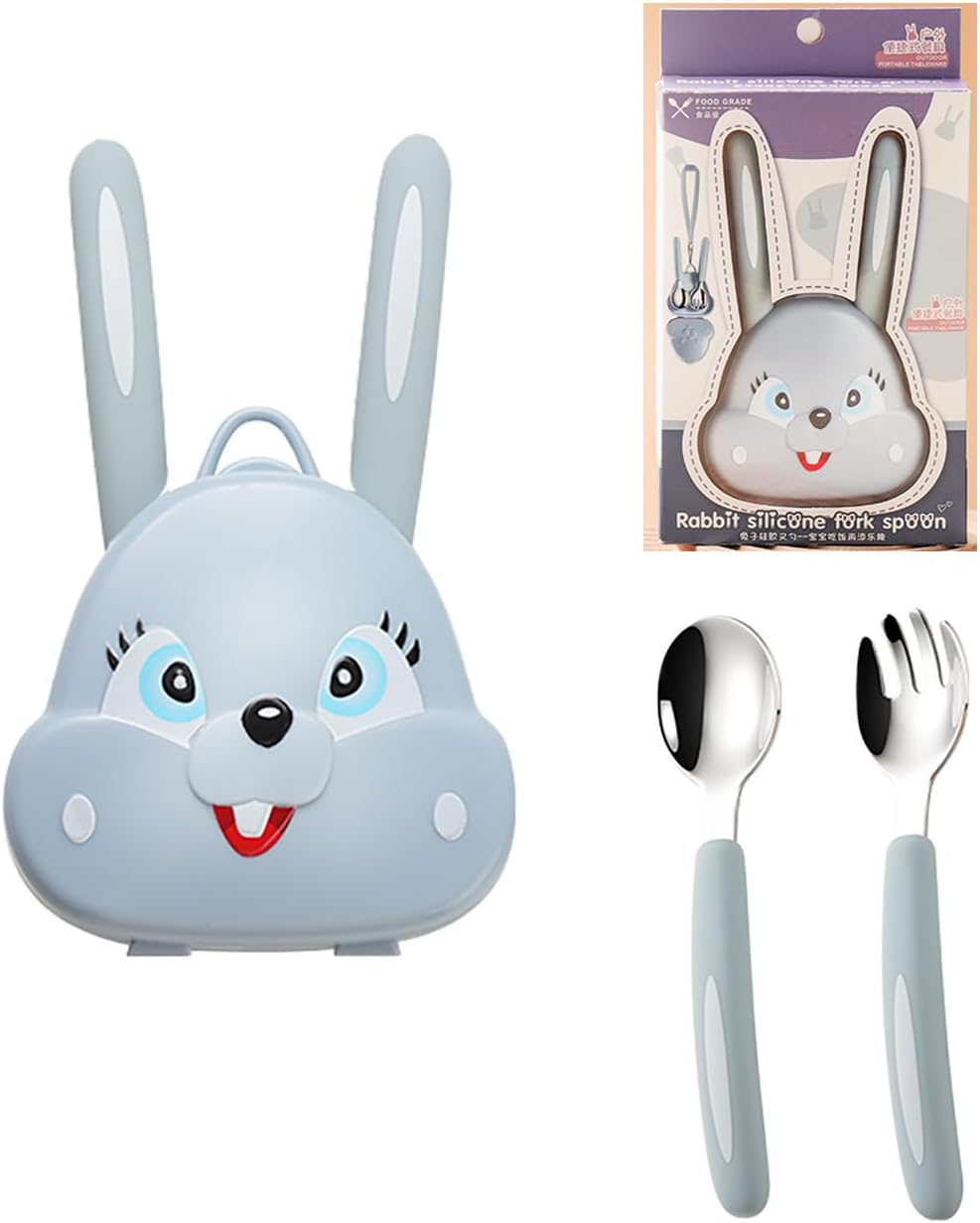 AHOTA Bunny Metal Toddler Utensils Set 2pcs 12 Months