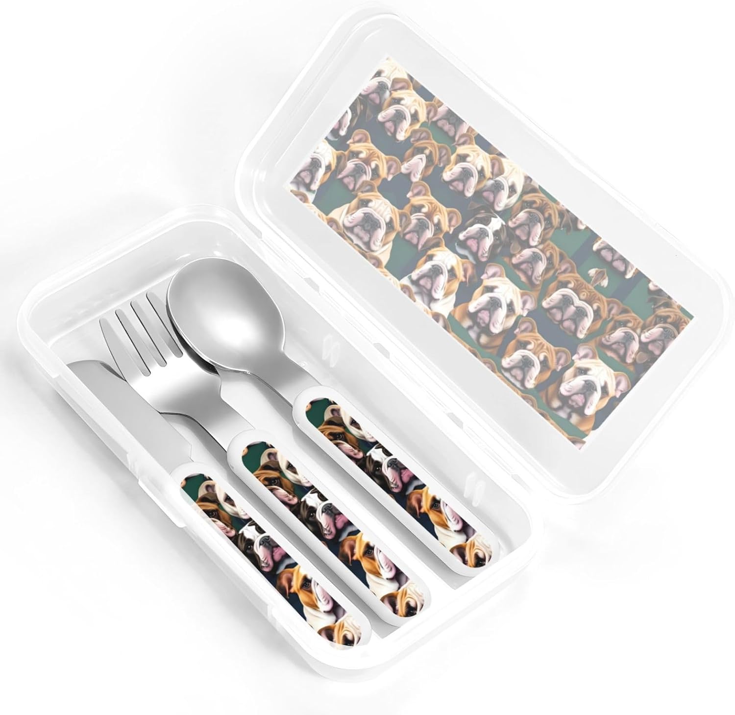 Cute English Bulldog Print Cutlery Set with Travel Case