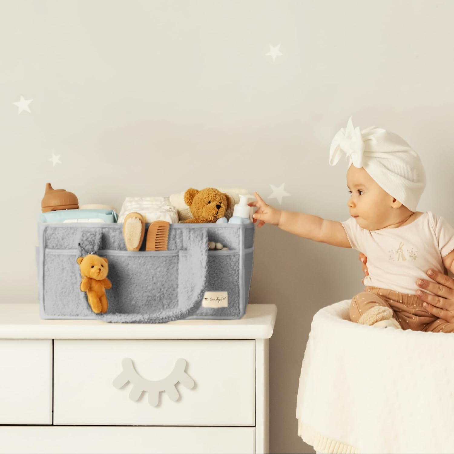Sweety Fox Baby Diaper Caddy Organizer - Grey
