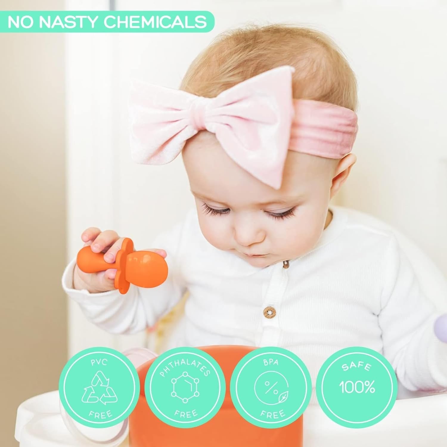 Grabease Baby Spoons Forks 2 Sets BPA-Free Mint Orange