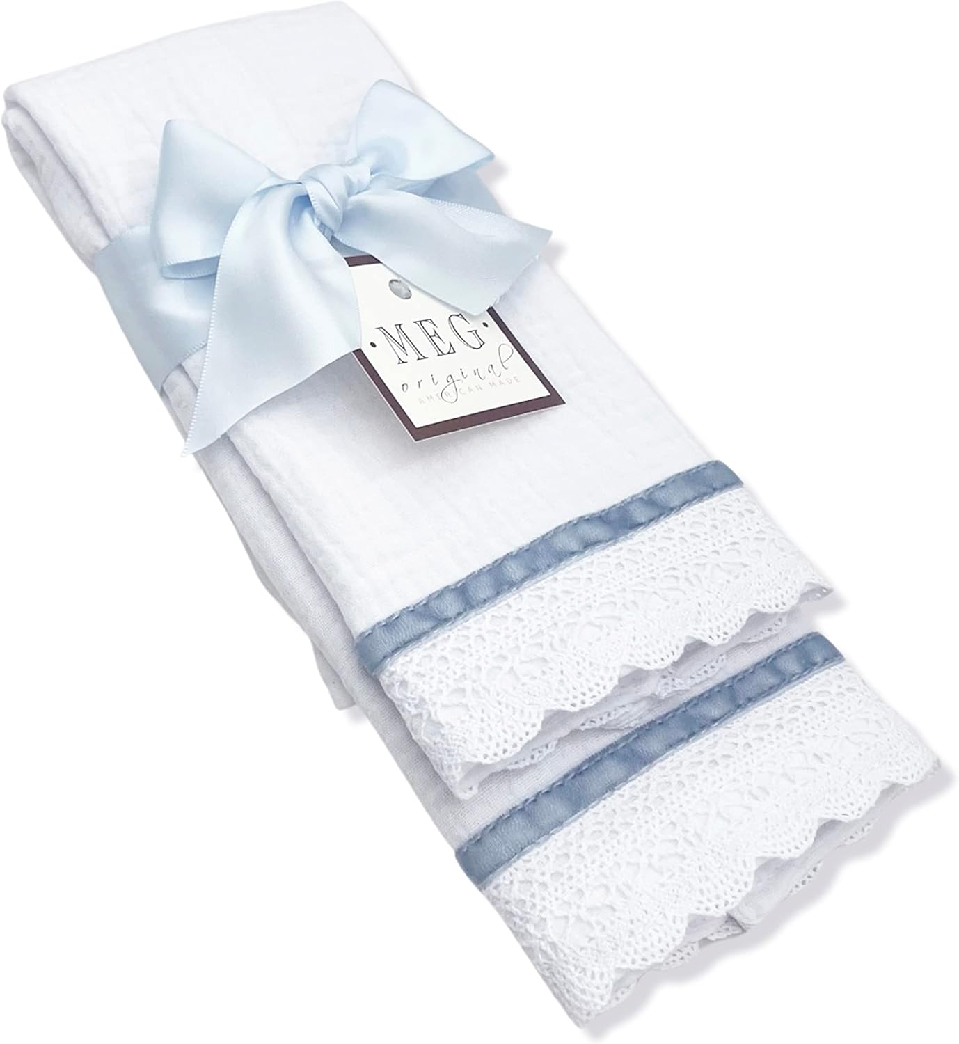 MEG Original Baby Burp Cloth Set - Blue Stripe on Cotton 1
