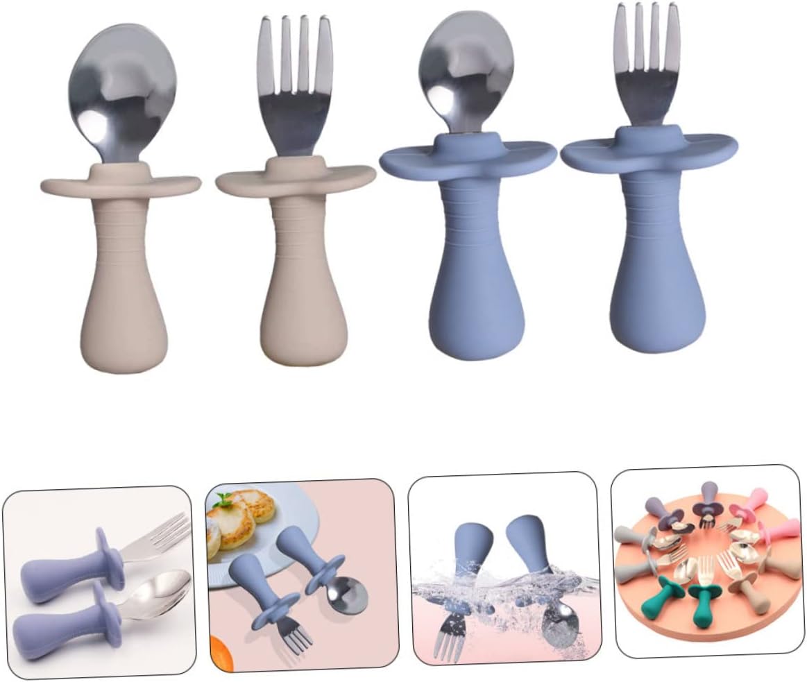 LALADEFIEE 2-Piece Cutlery Set with Silicone Handles and Dark Flatware