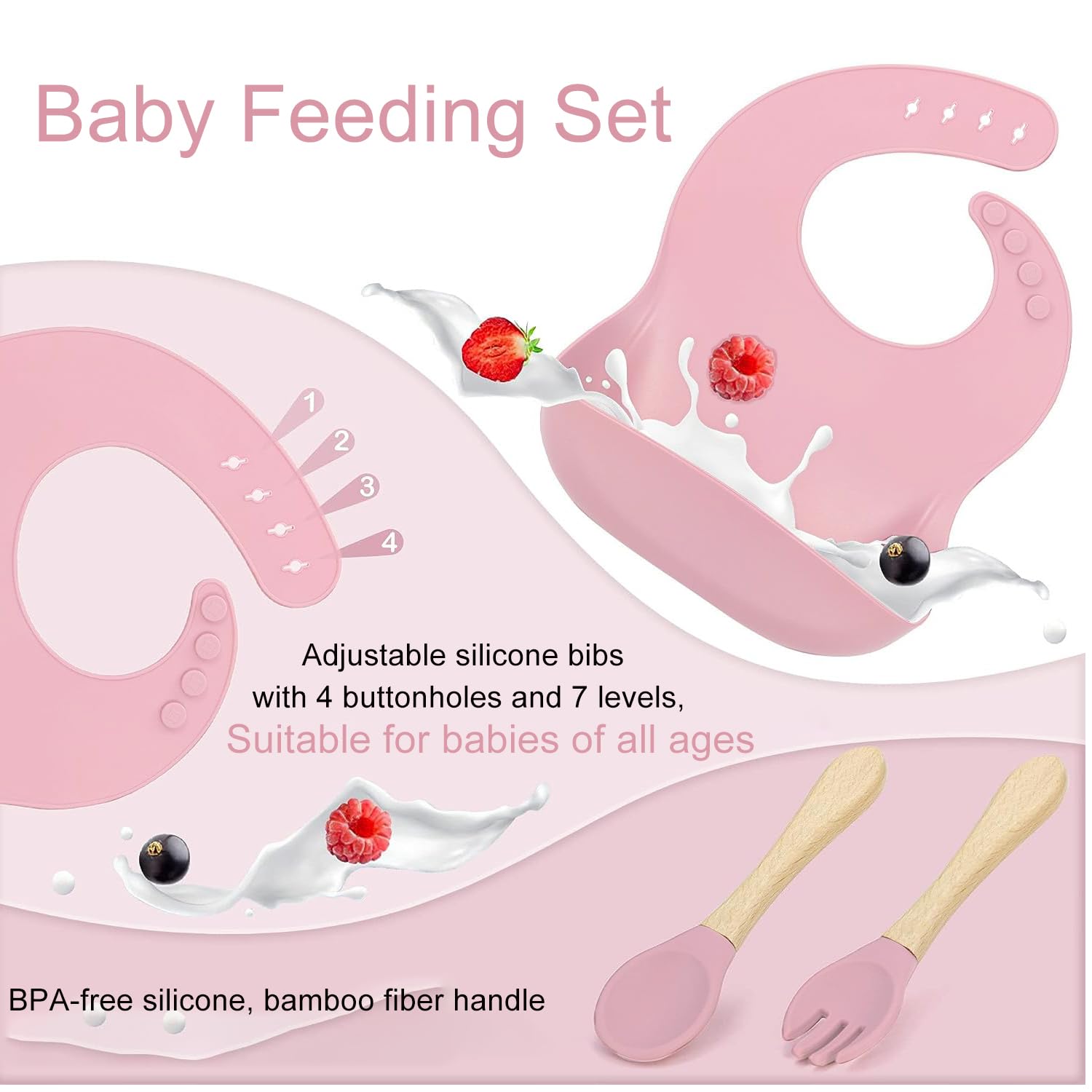 Mrkyy Silicone Baby Feeding Set 8 Piece - Pink 1