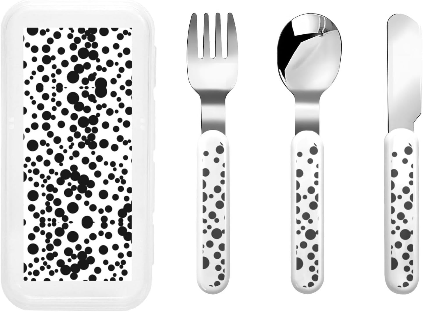 Black White Big Dot Print Utensils Set with Travel Case 1