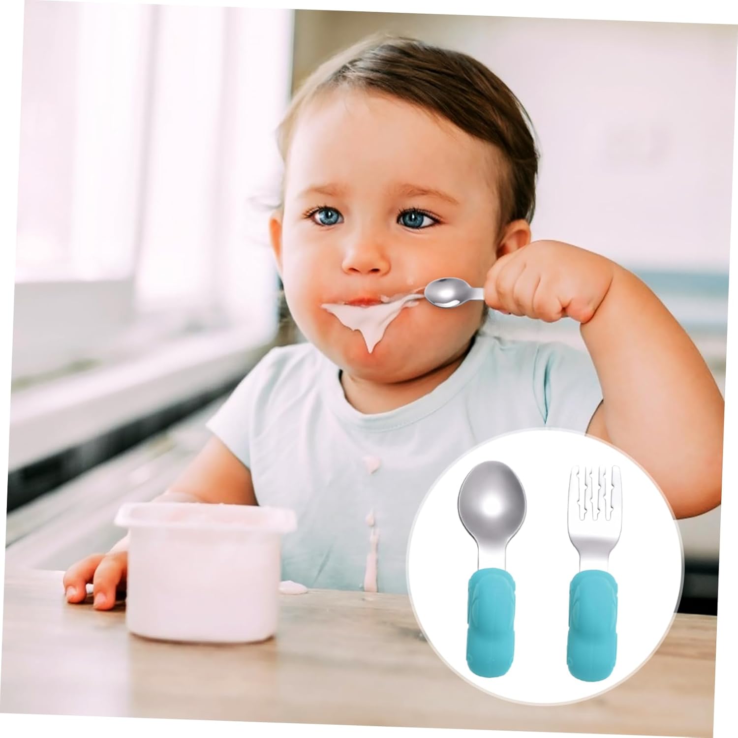Toyvian Stainless Steel Spoon and Fork Set for Baby Weaning