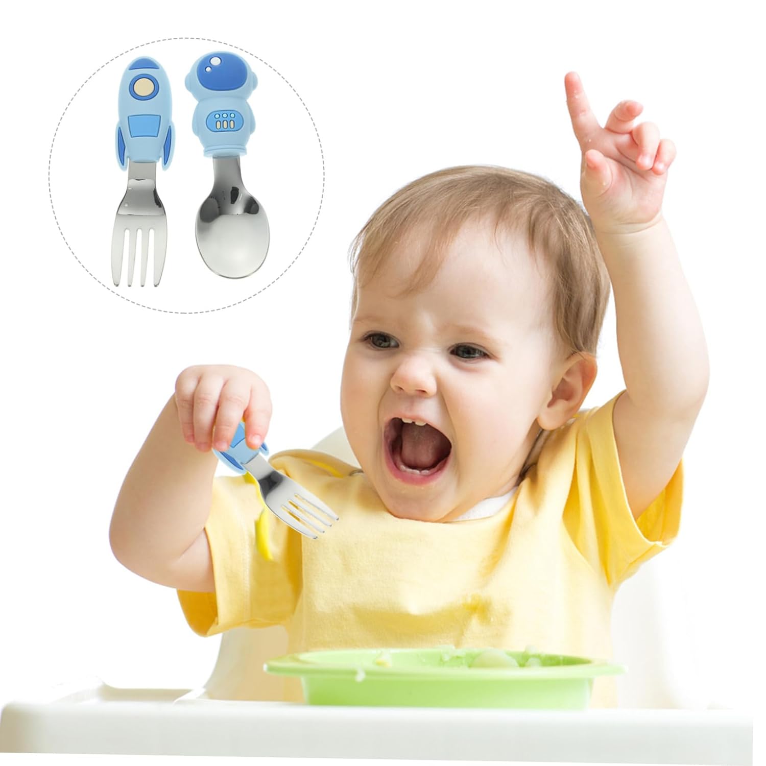MERRYHAPY 2pcs Silicone Handle Training Utensils Set 1
