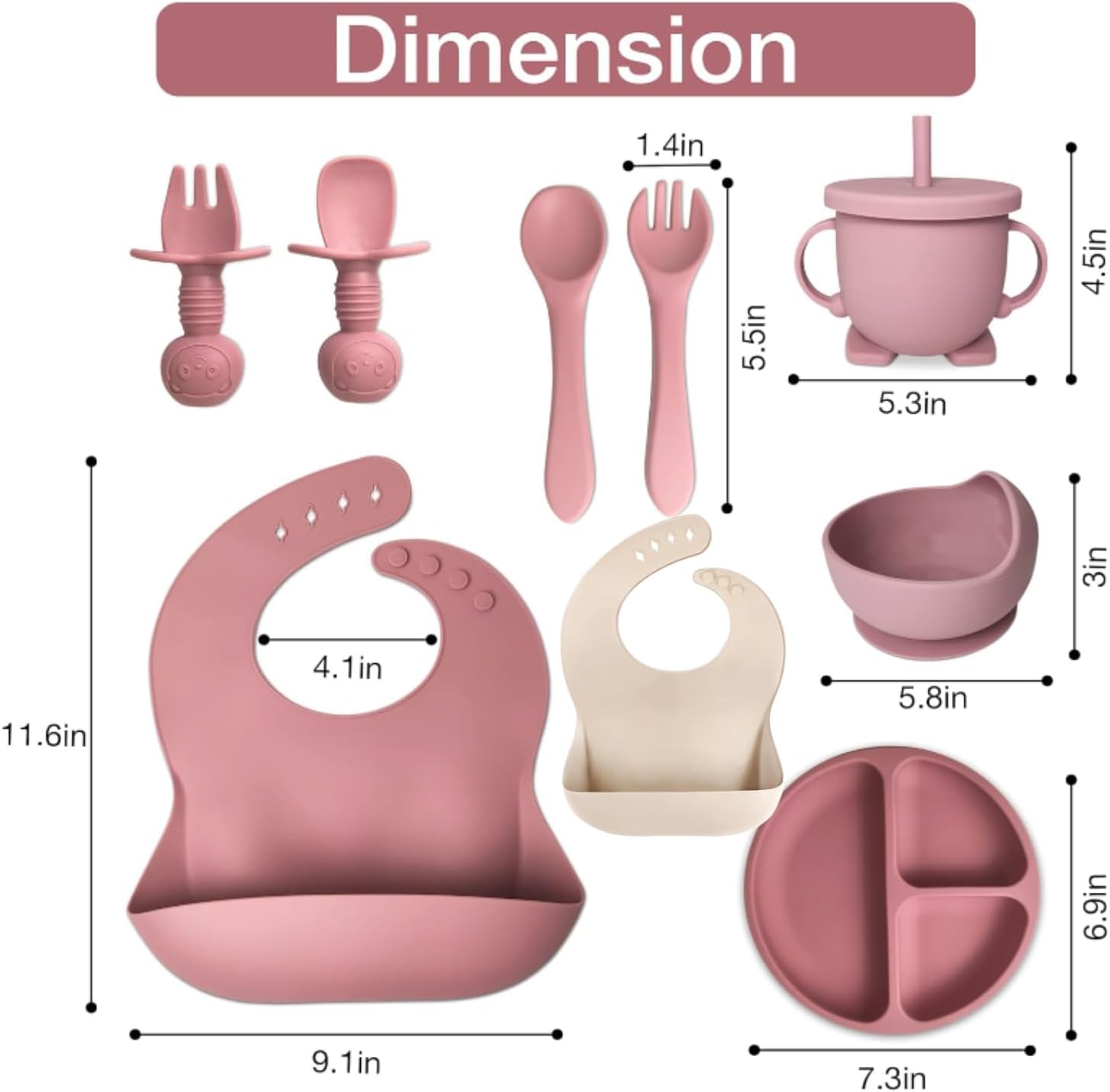 10 Pcs Silicone Baby Utensils Set Anti-Choke Self-Feeding