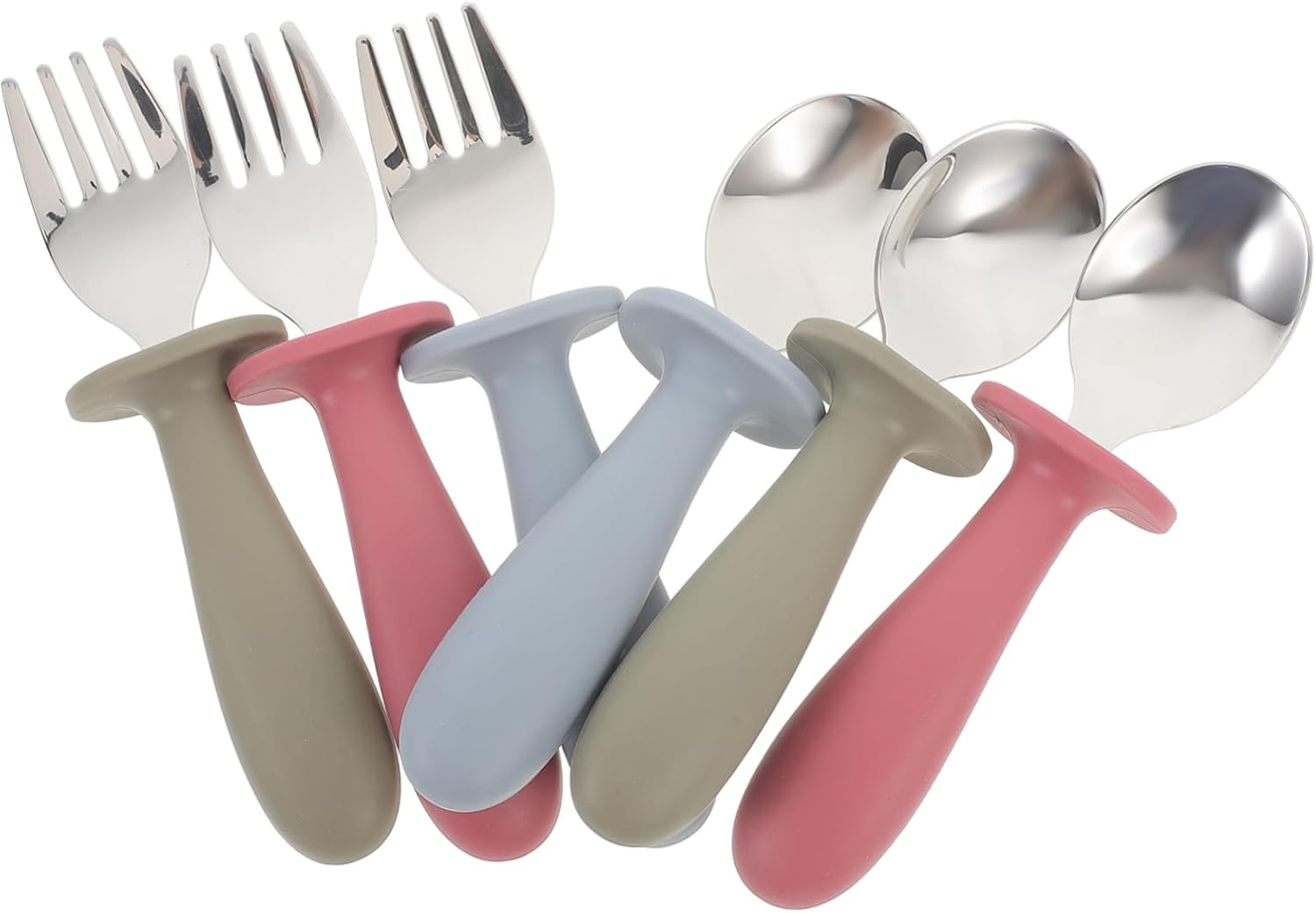GRIRIW 6Pcs Handle Spoon and Fork Set for Babies