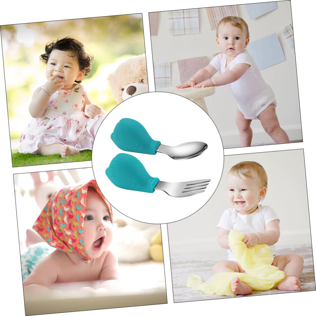 VOSAREA Training Fork and Spoon Set 2pcs for Babies