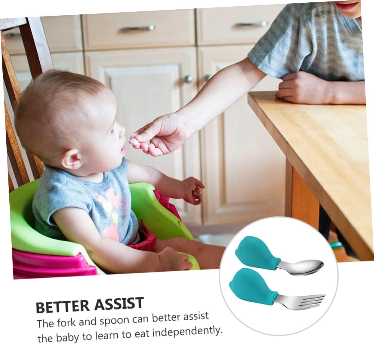 VOSAREA Training Fork and Spoon Set 2pcs for Babies