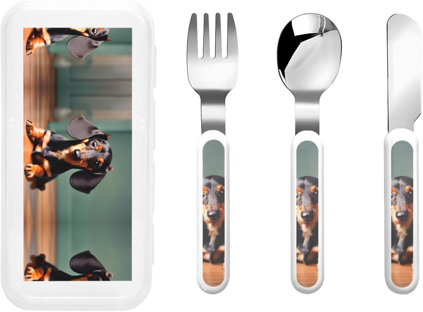 Cute Dachshund Duggee Print Flatware Set with Travel Case