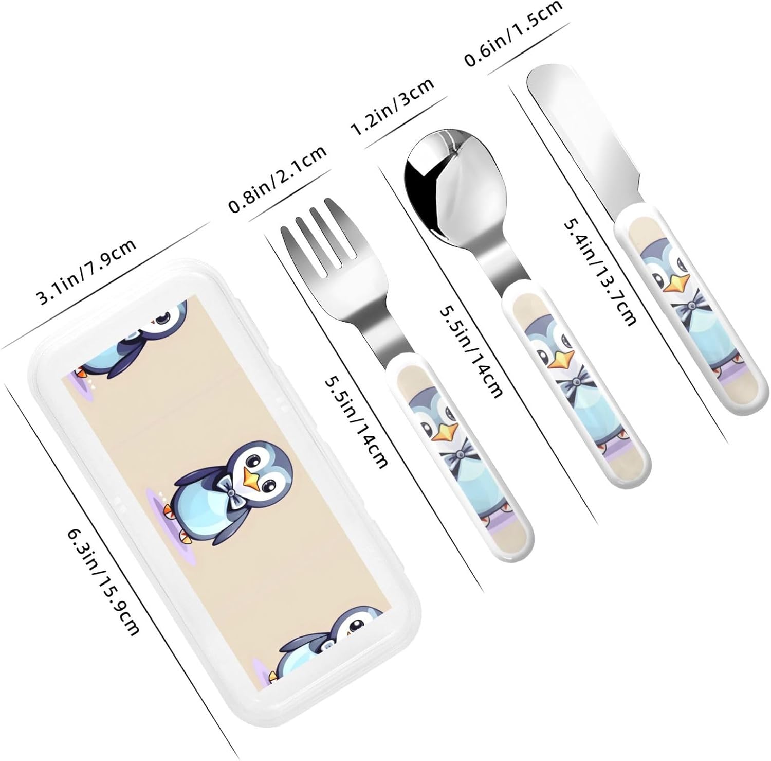 Cute Penguin Print Utensils Set with Travel Case