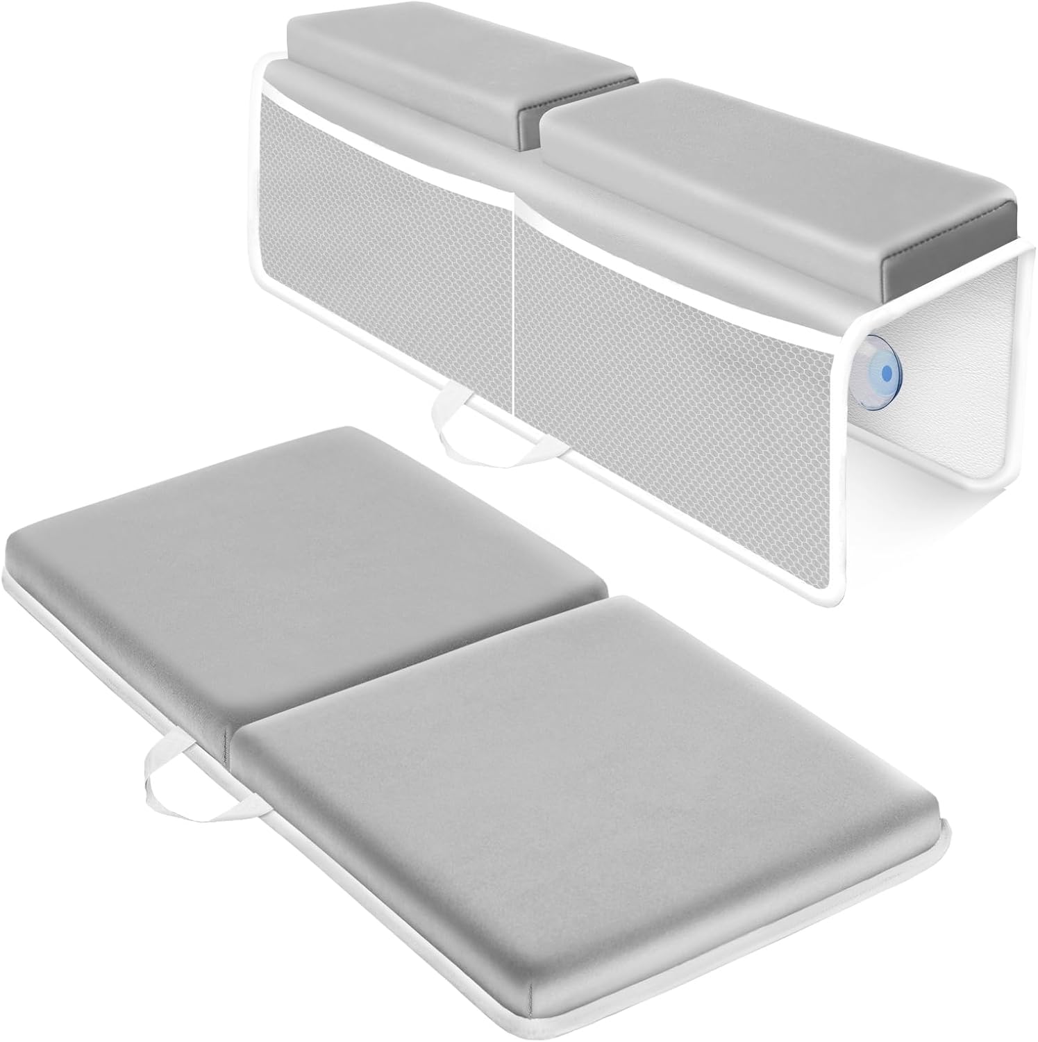 KJR Baby Bath Kneeler with Elbow Rest and Toy Pockets Gray