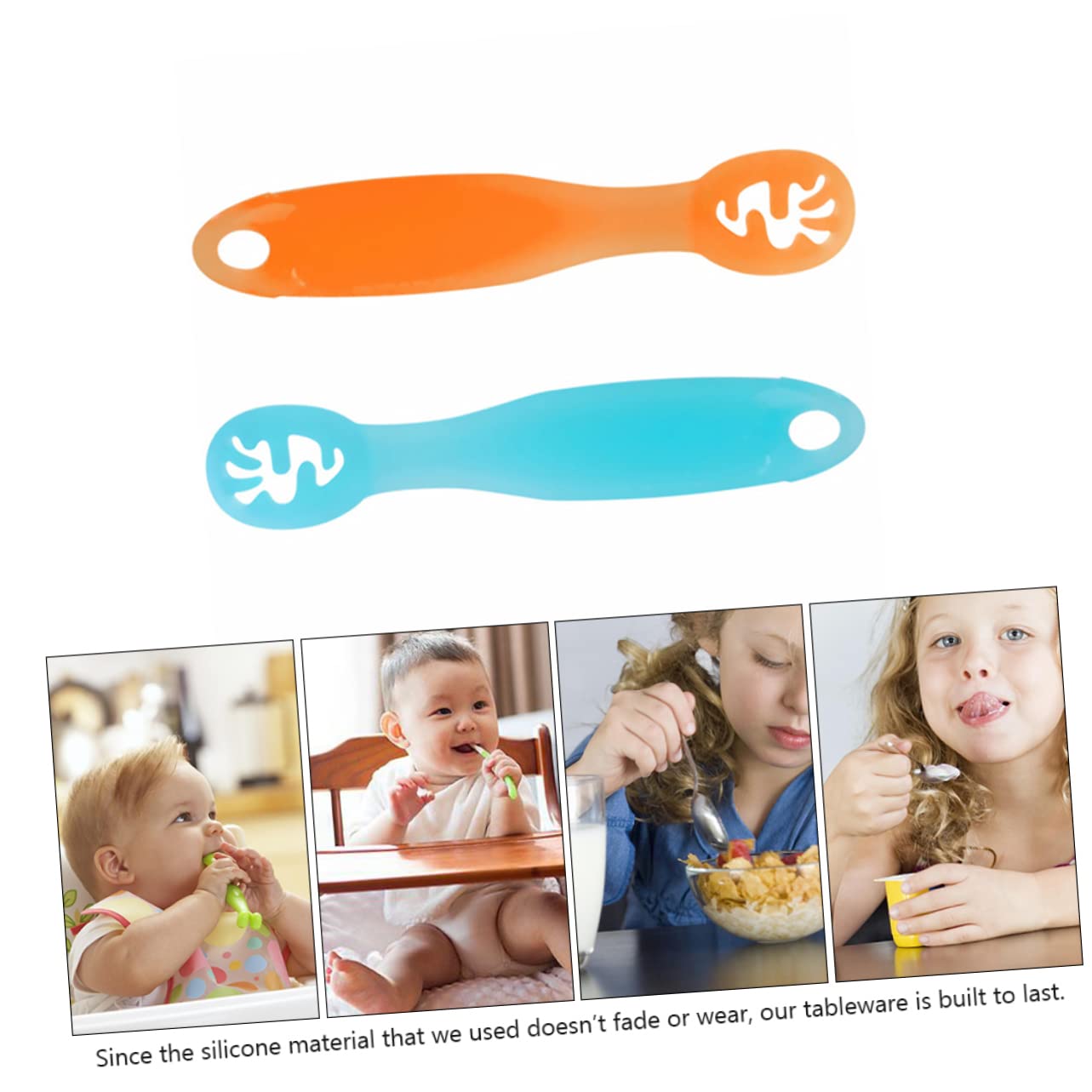 Toyvian 2PCS Safe Silicone Spoons for Babies and Travel