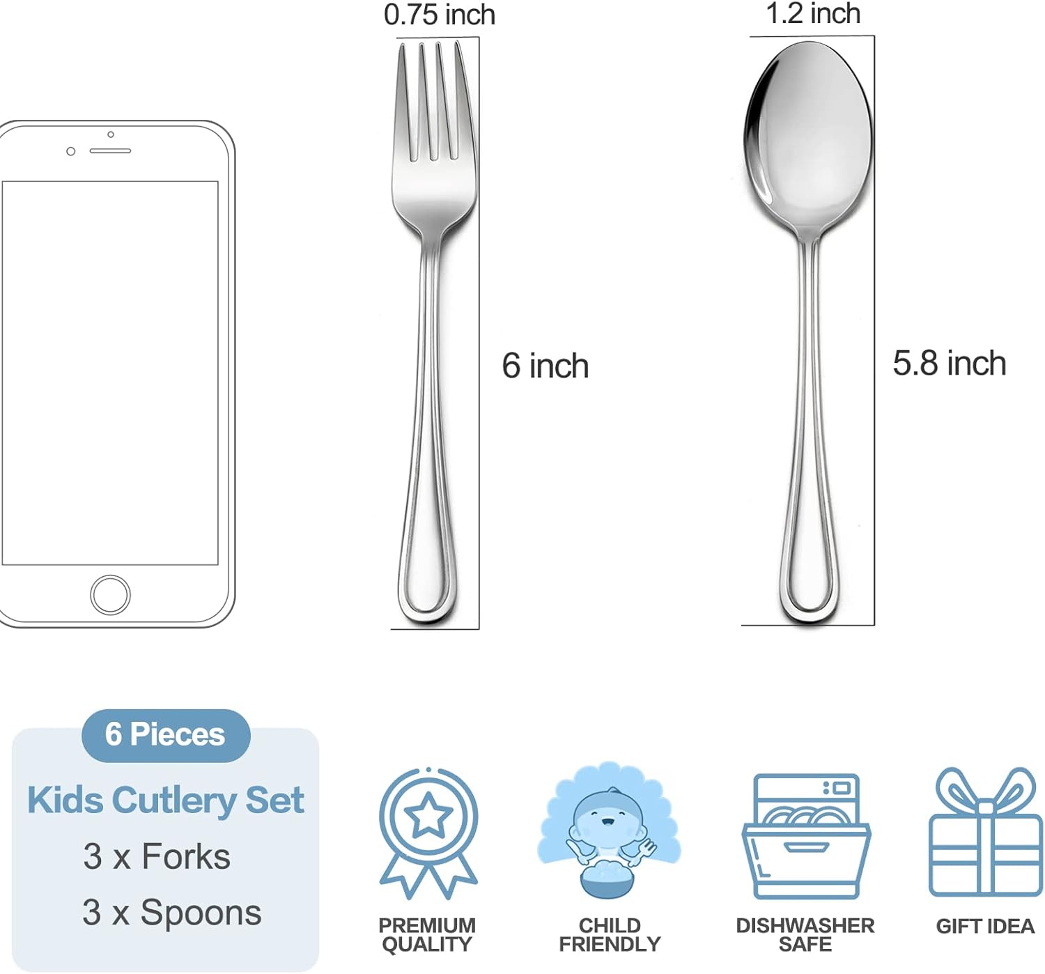TeamFar Toddler Flatware Set 3 Forks 3 Spoons