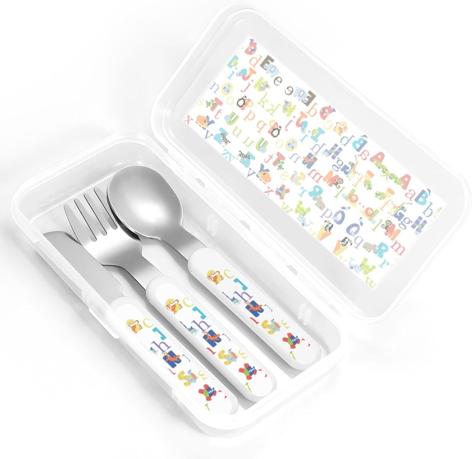 Colourful Animal Alphabet Silverware Set with Travel Case