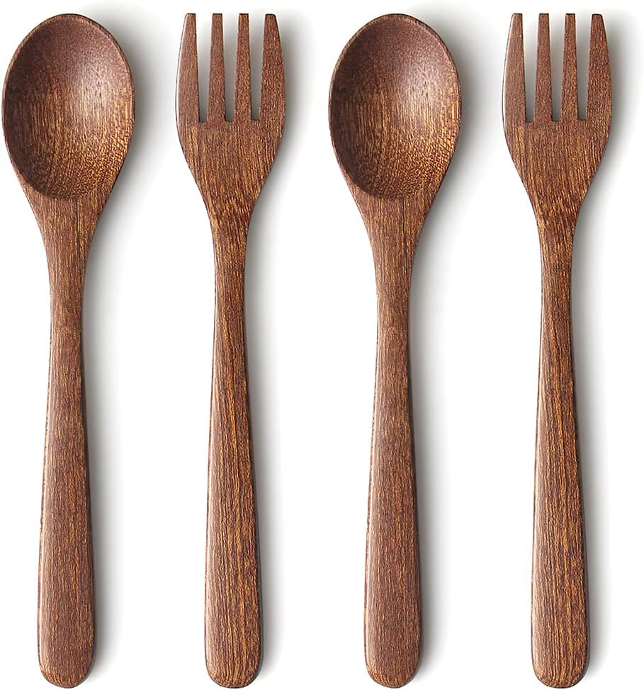 YFWOOD 4-Piece Natural Wooden Kids Utensils Set